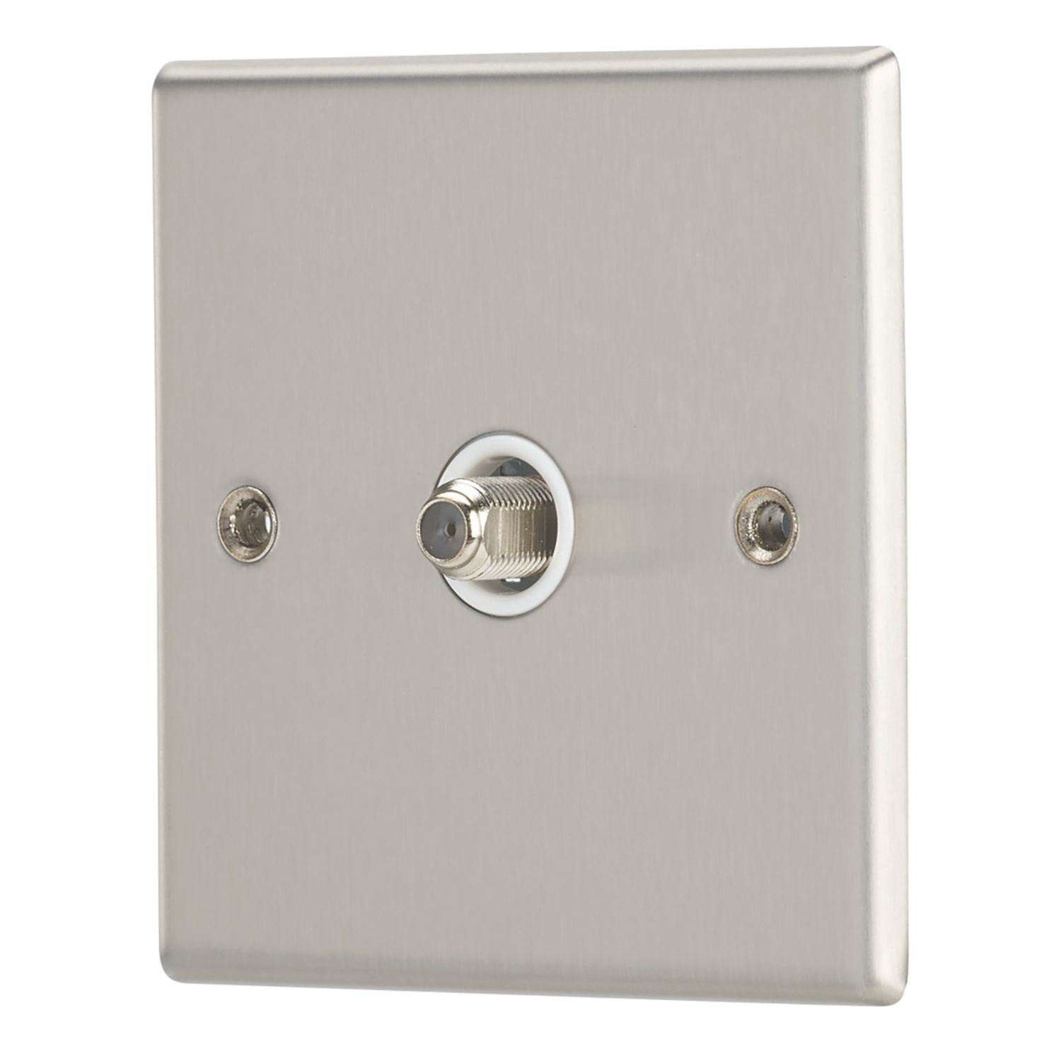 Contactum iConic 1-Gang F-Type Satellite Socket Brushed Steel with White Inserts (480RP)