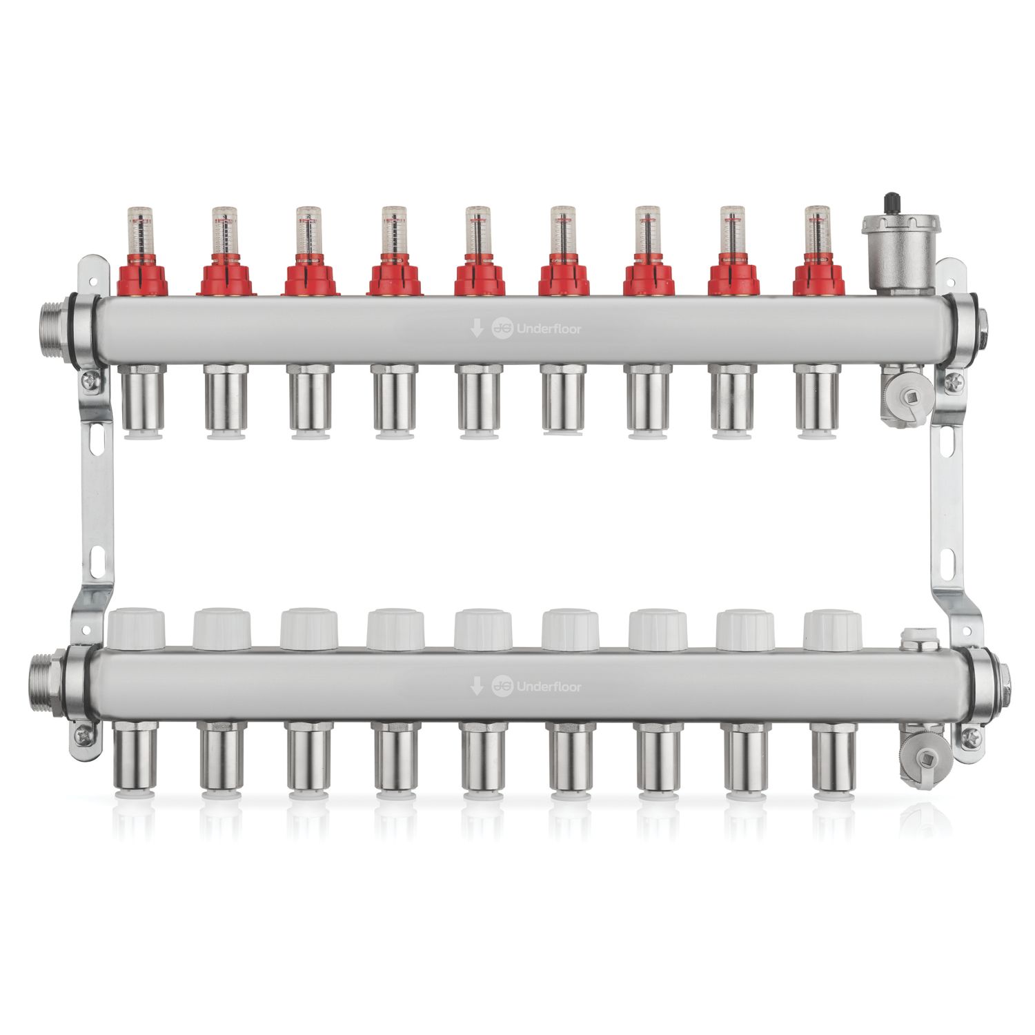JG Underfloor 9 Port Heating Manifold Brushed Steel (480TY)