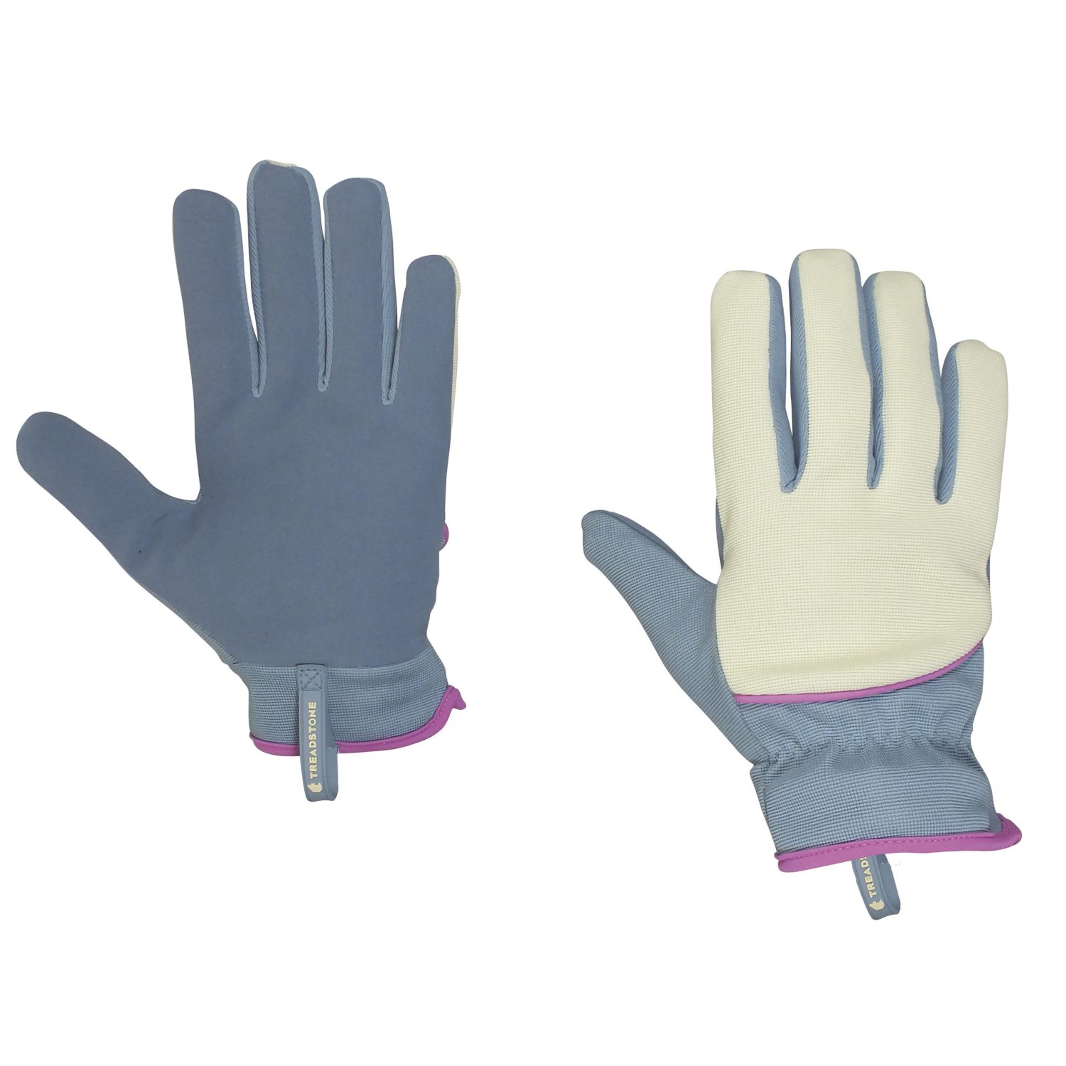 ClipGlove Stretch Fit Womens Synthetic Leather Gardening Gloves Blue / Cream Small (481YE)