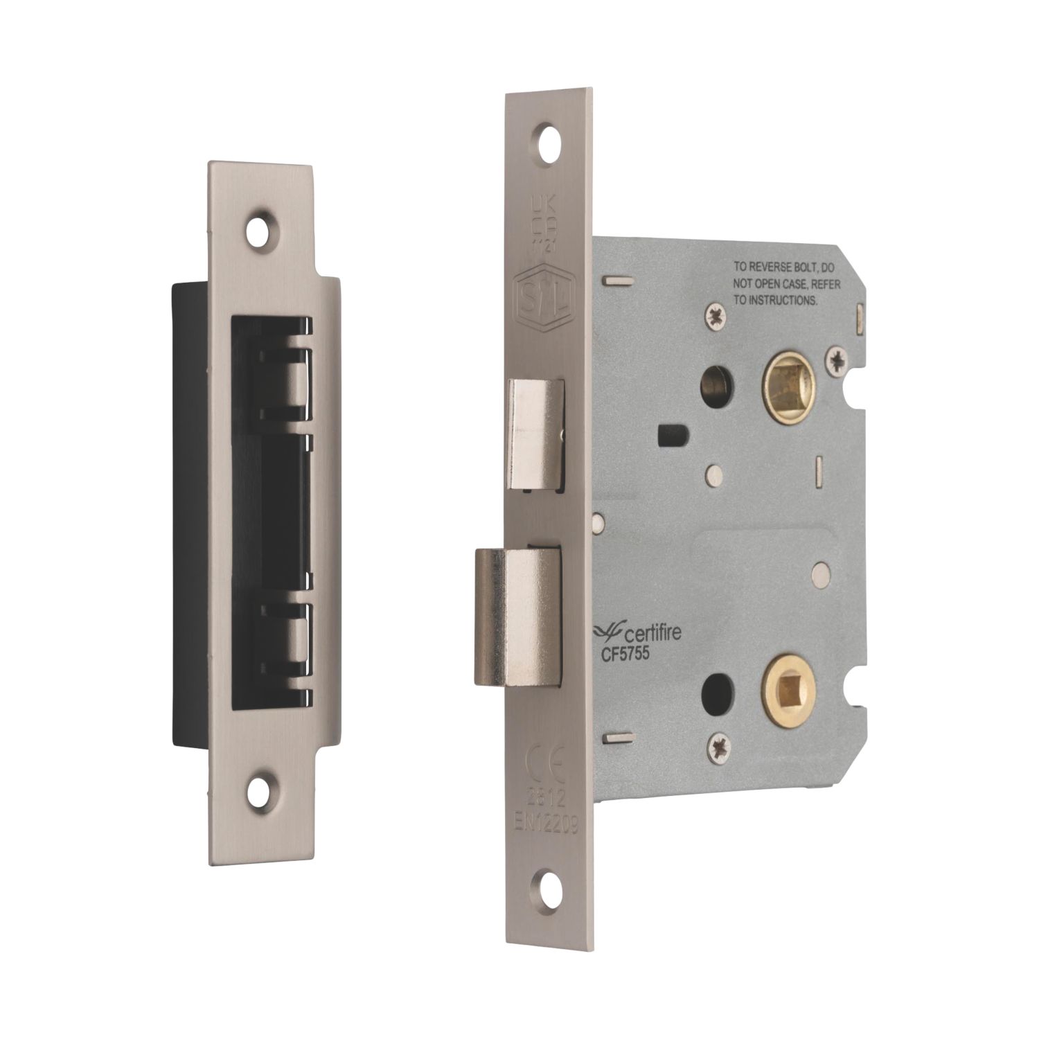 Smith & Locke Fire Rated Satin Nickel Bathroom Lock 76mm Case - 57mm Backset (486PX)
