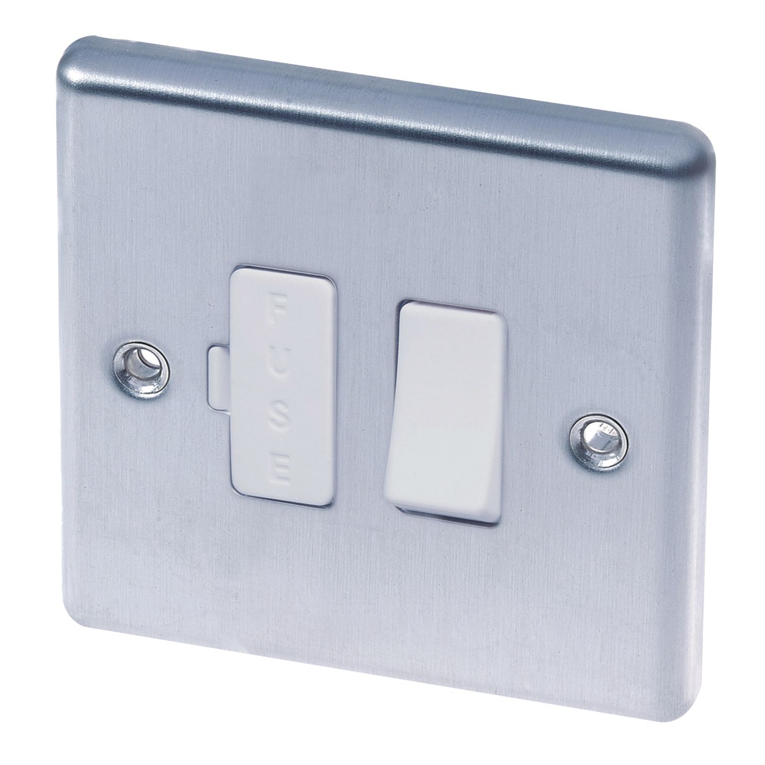 LAP 13A Switched Fused Spur Brushed Stainless Steel with White Inserts (48742)