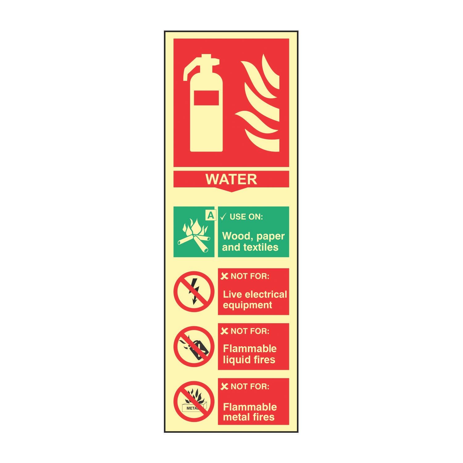 Essentials Photoluminescent "Fire Extinguisher Water" Sign 100mm x 300mm (487FG)