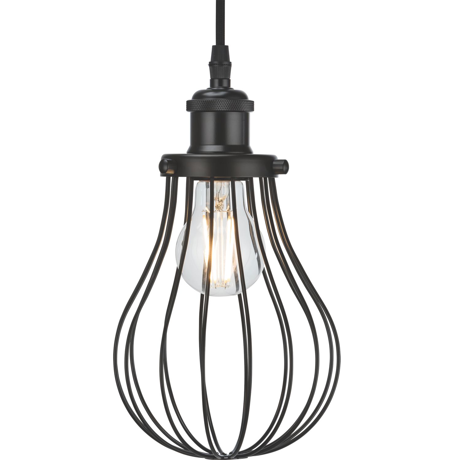 Knightsbridge Matt Black Steel Balloon-Shaped Pendant Cage (490GA)