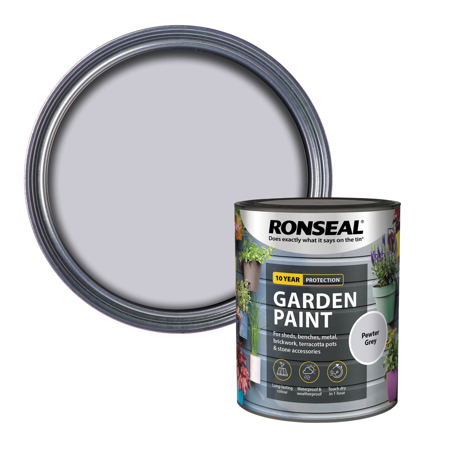 Ronseal 750ml Pewter Grey Matt Garden Paint (491PM)