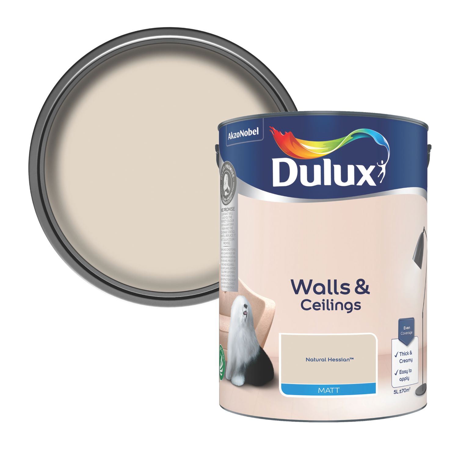 Dulux Walls & Ceilings 5Ltr Natural Hessian Matt Emulsion Paint (492AX)