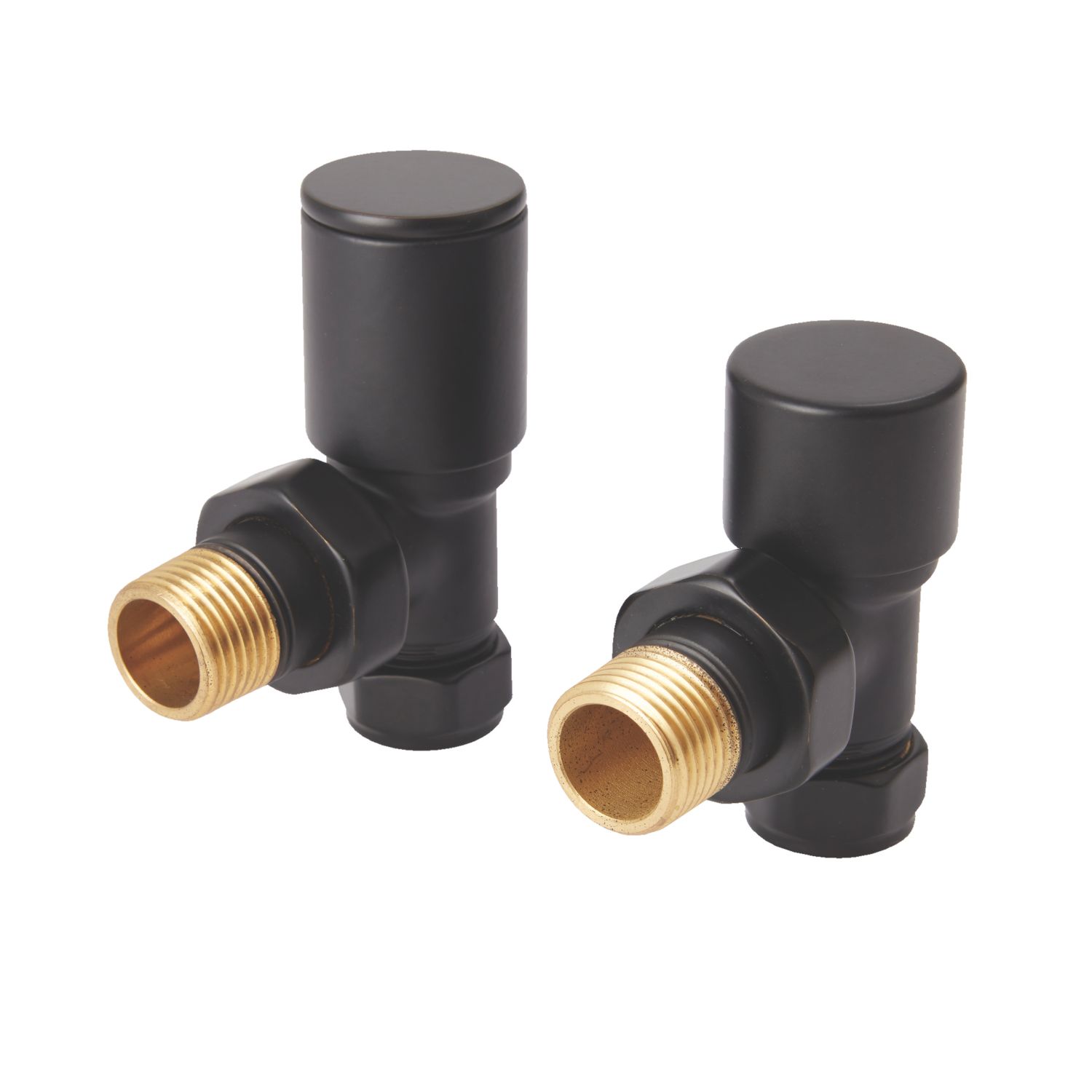 Flomasta 15mm x 1/2" Black Angled Modern Manual Radiator Valve & Lockshield 2 Pack (492FW)