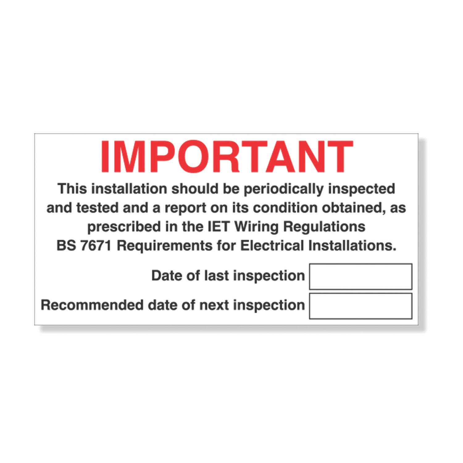 Essentials 'Important' Electrical Inspection Labels 150mm x 75mm (492YU)
