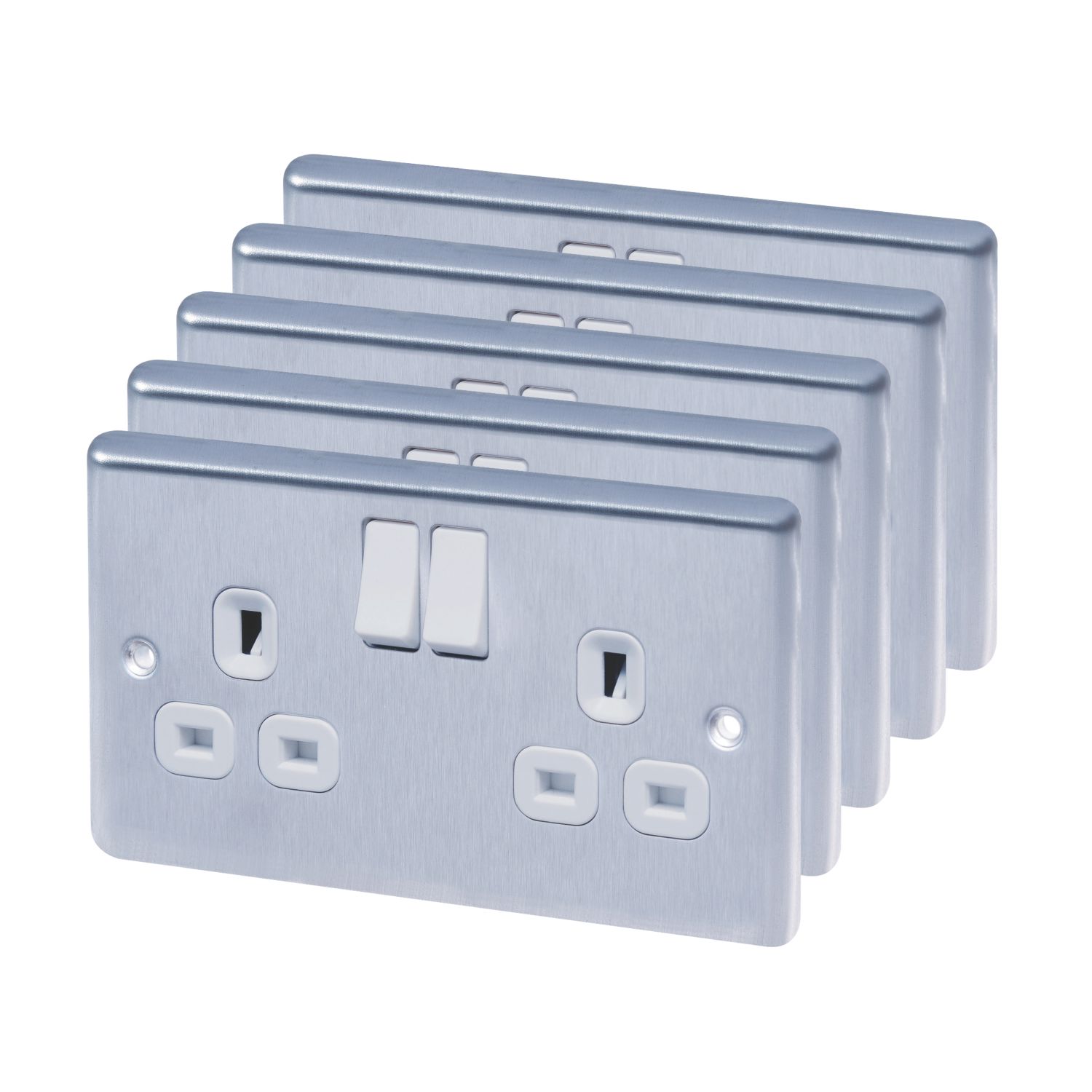 LAP 13A 2-Gang SP Switched Plug Sockets Polished Chrome with White Inserts 5 Pack (4956C)