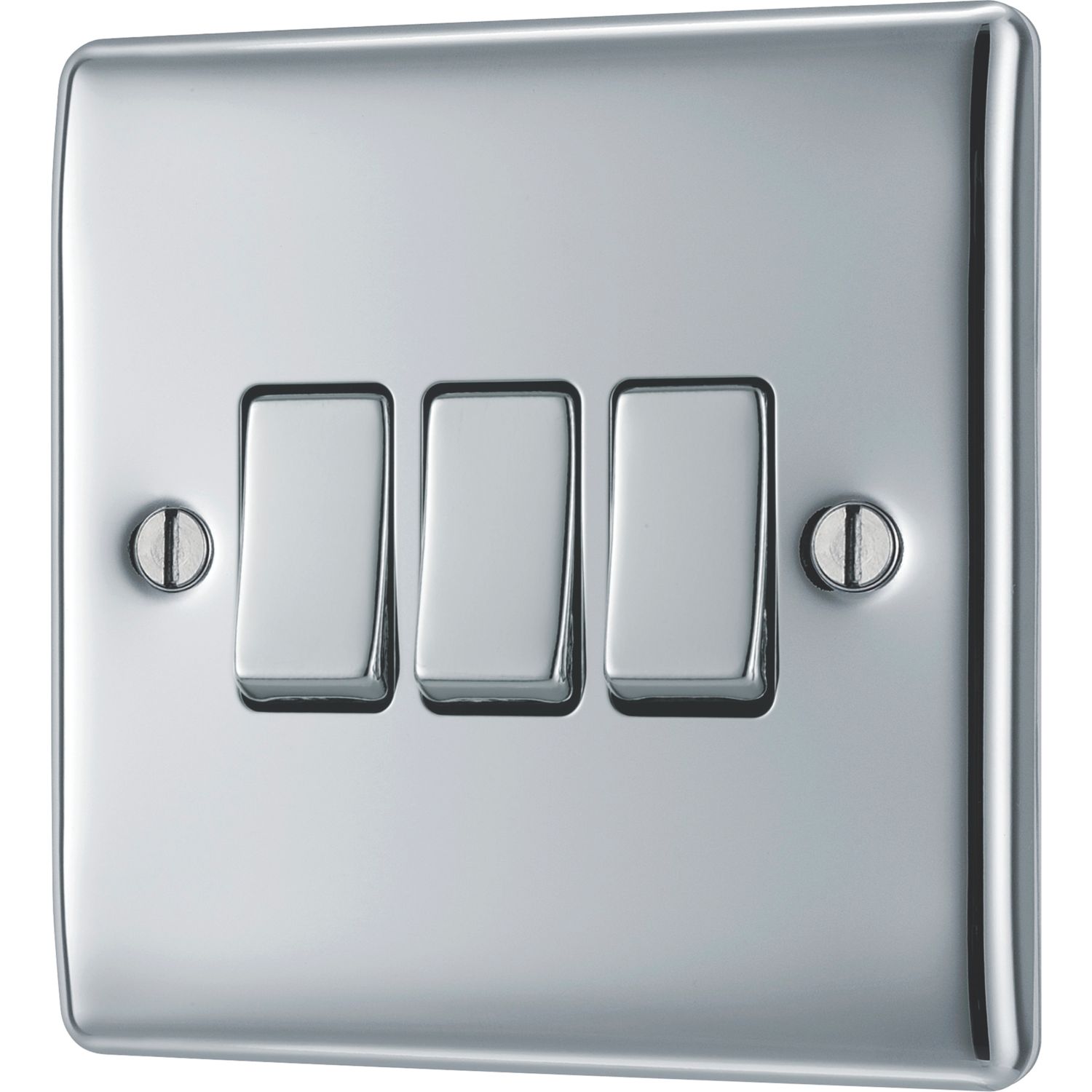 British General Nexus Metal 10AX 3-Gang 2-Way Light Switch Polished Chrome (495FT)