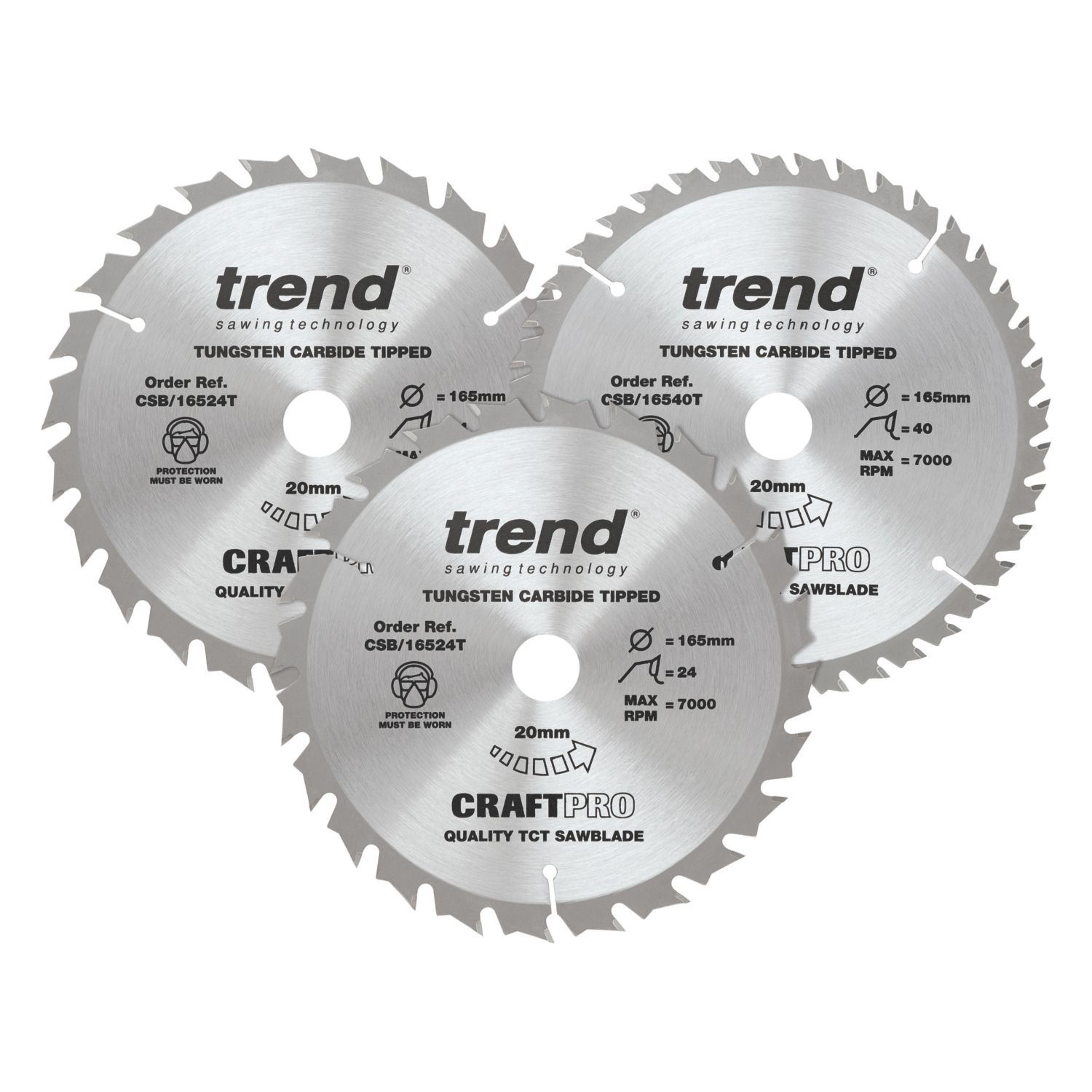 Trend CSB/165/3PK/C Wood TCT Circular Saw Blades 165mm x 20mm 24/40T 3 Pieces (496HT)