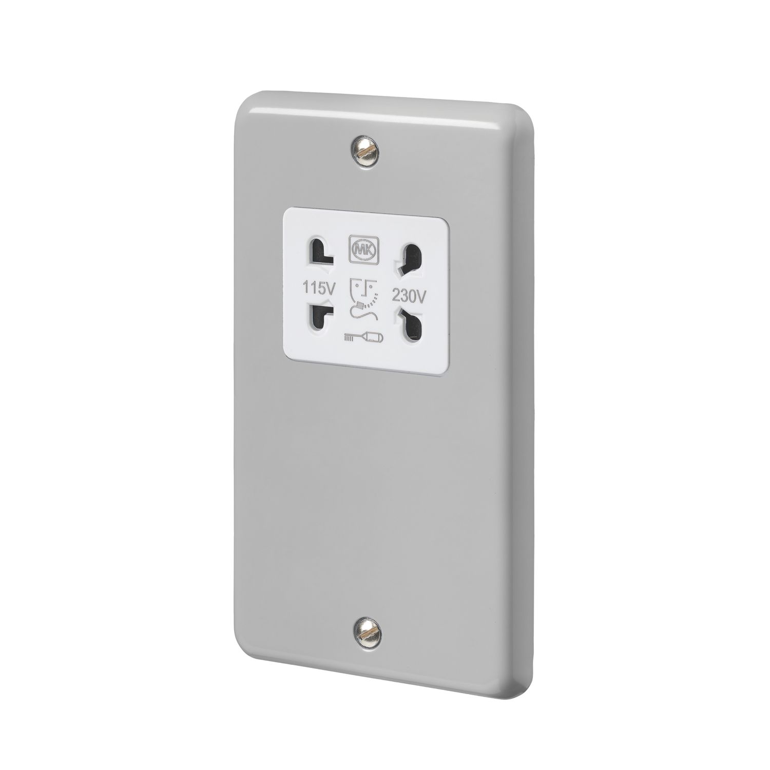 MK Contoura 2-Gang Dual Voltage Shaver Socket 115/230V Grey with White Inserts (496RG)