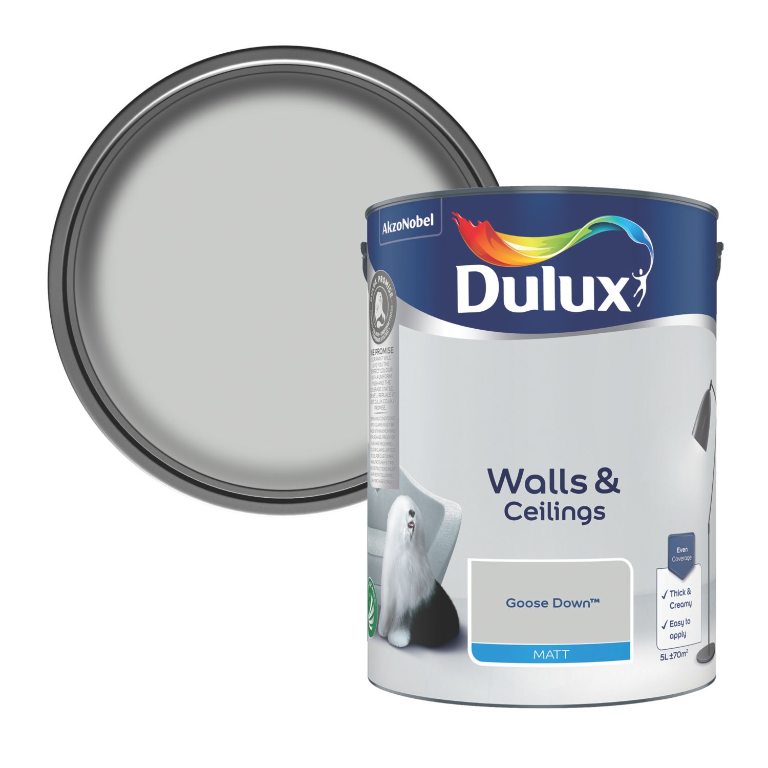 Dulux Walls & Ceilings 5Ltr Goose Down Matt Emulsion Paint (4975X)
