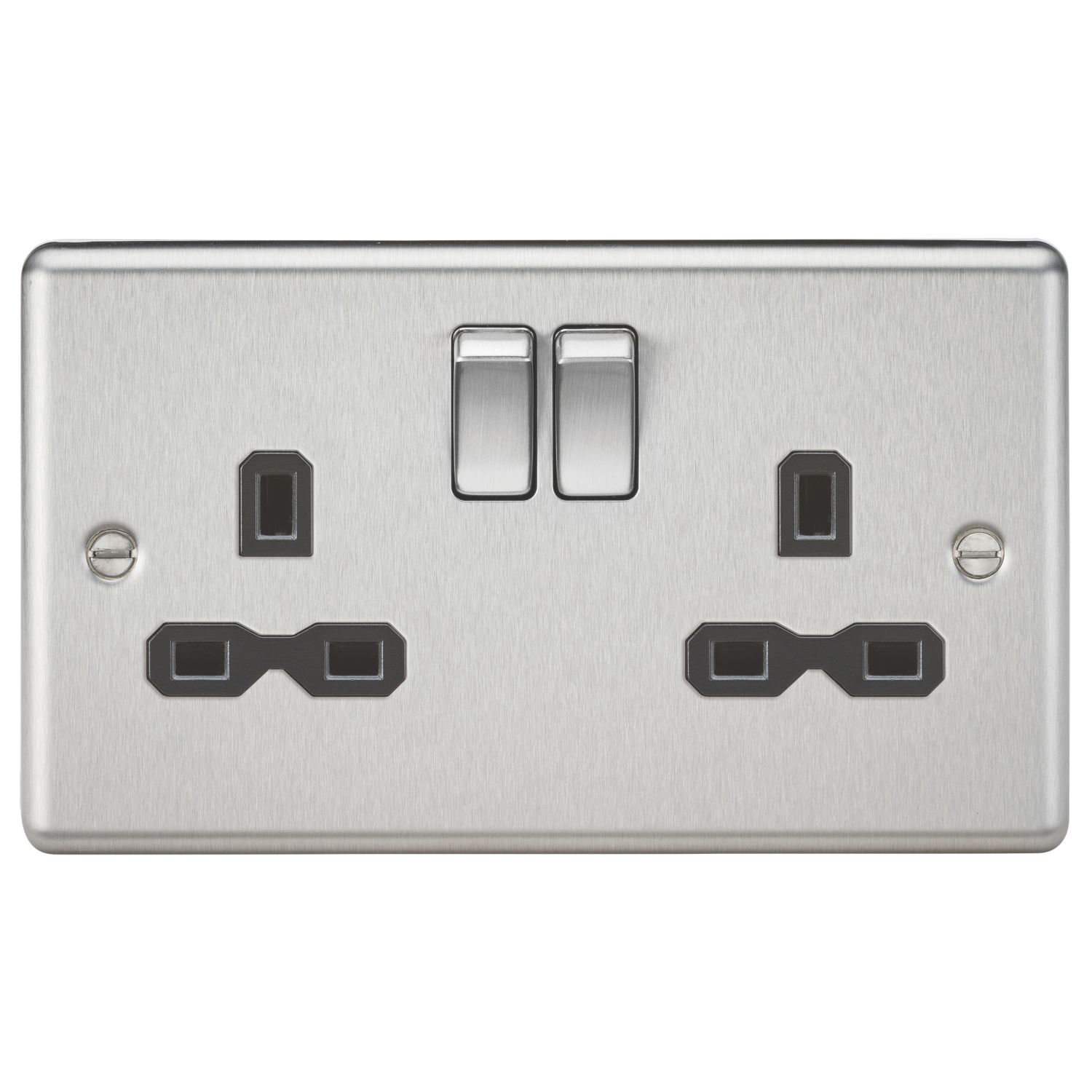 Knightsbridge 13A 2-Gang DP Switched Double Socket Brushed Chrome with Black Inserts (498TX)