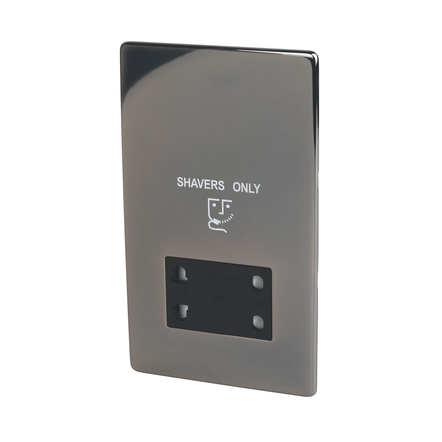 Crabtree Platinum 2-Gang Dual Voltage Shaver Socket 115 / 230V Black Nickel with Black Inserts (5014H)