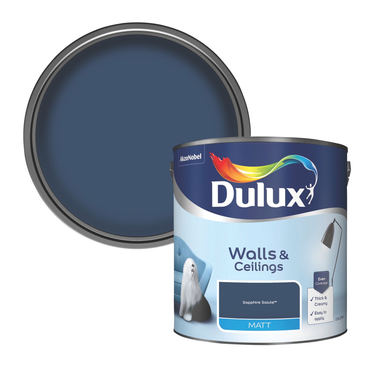 Dulux Walls & Ceilings 2.5Ltr Sapphire Salute Matt Emulsion Paint (501FH)