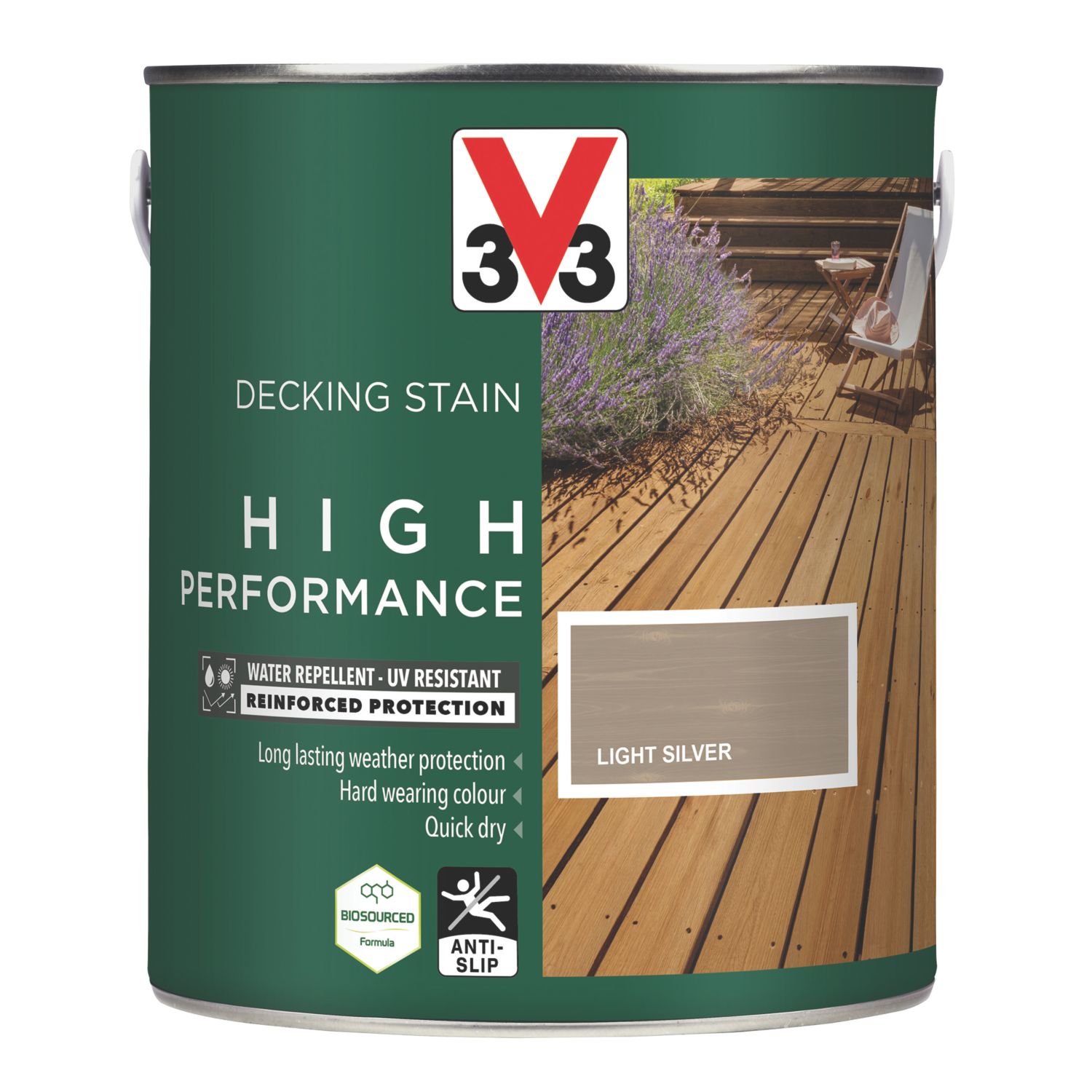 V33 High Performance 2.5Ltr Light Silver Anti Slip Decking Stain (502FW)