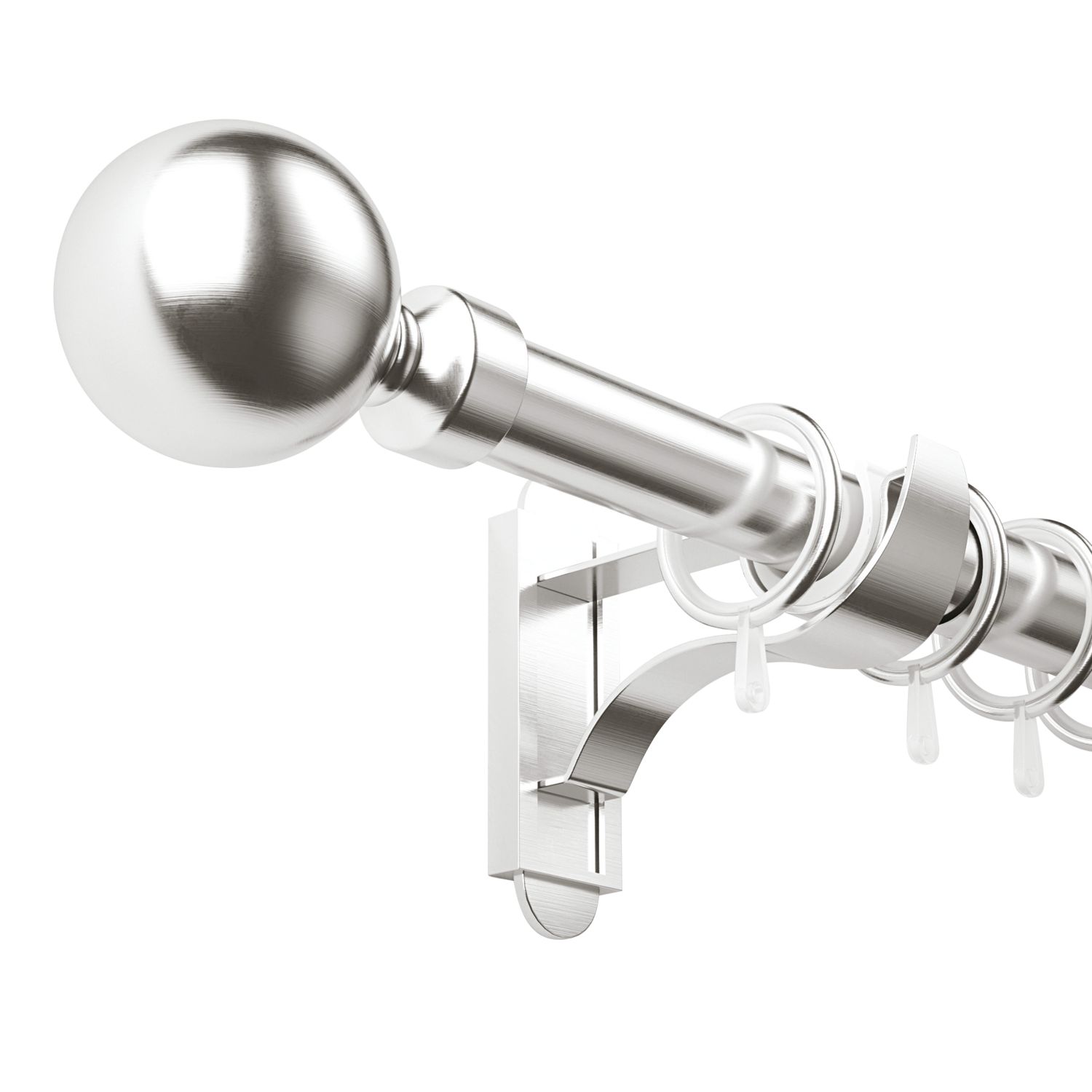 Rothley Brushed Stainless Steel Extendable Curtain Pole w/ Orb Finials 28mm x 71-120cm (503YU)