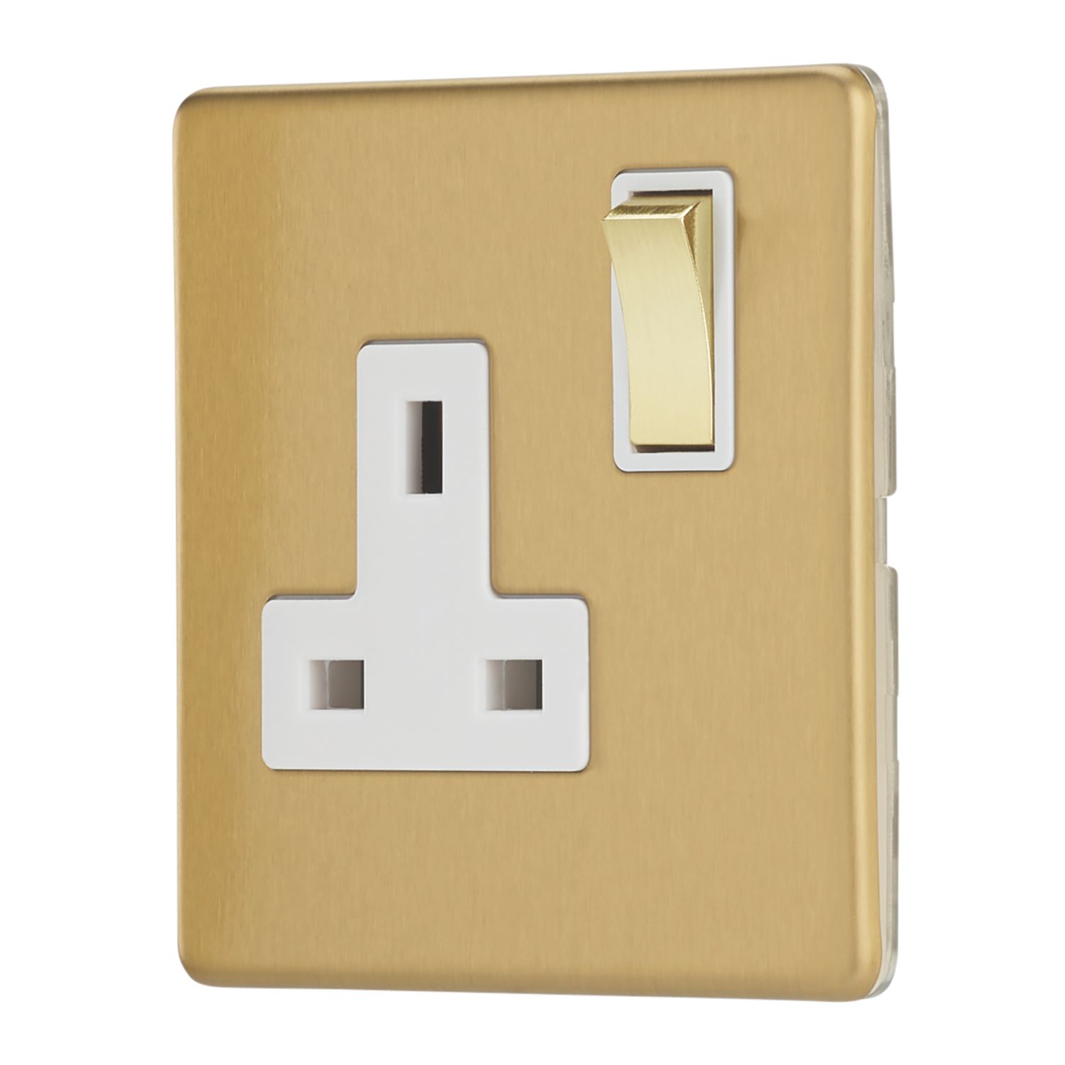 Contactum Lyric 13A 1-Gang DP Switched Socket Outlet Brushed Brass with White Inserts (504RP)