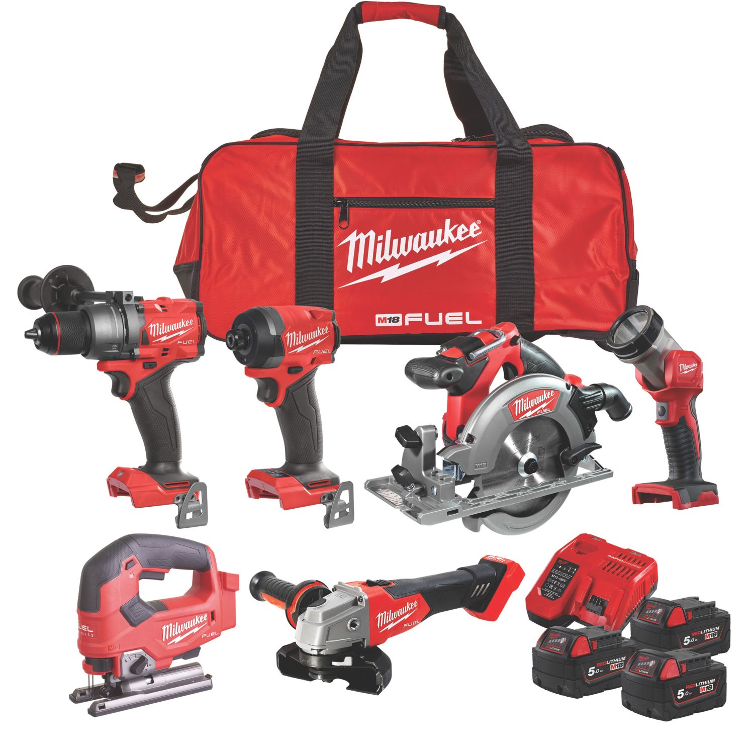 Milwaukee M18FPP6D3-503B FUEL 18V 3 x 5.0Ah Li-Ion RedLithium Brushless Cordless 6 Piece Kit (505KN)