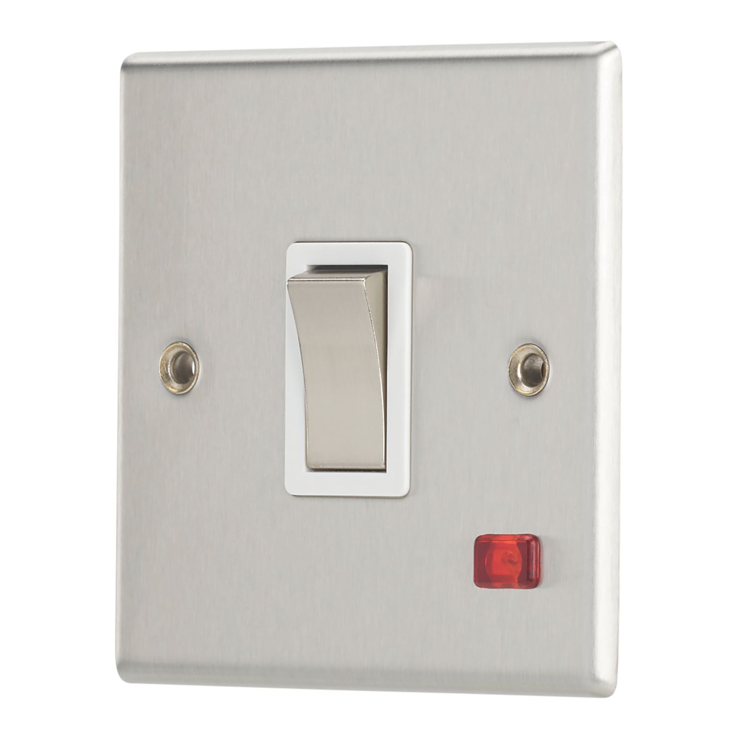 Contactum iConic 20A 1-Gang DP Control Switch Brushed Steel with Neon with White Inserts (505RR)