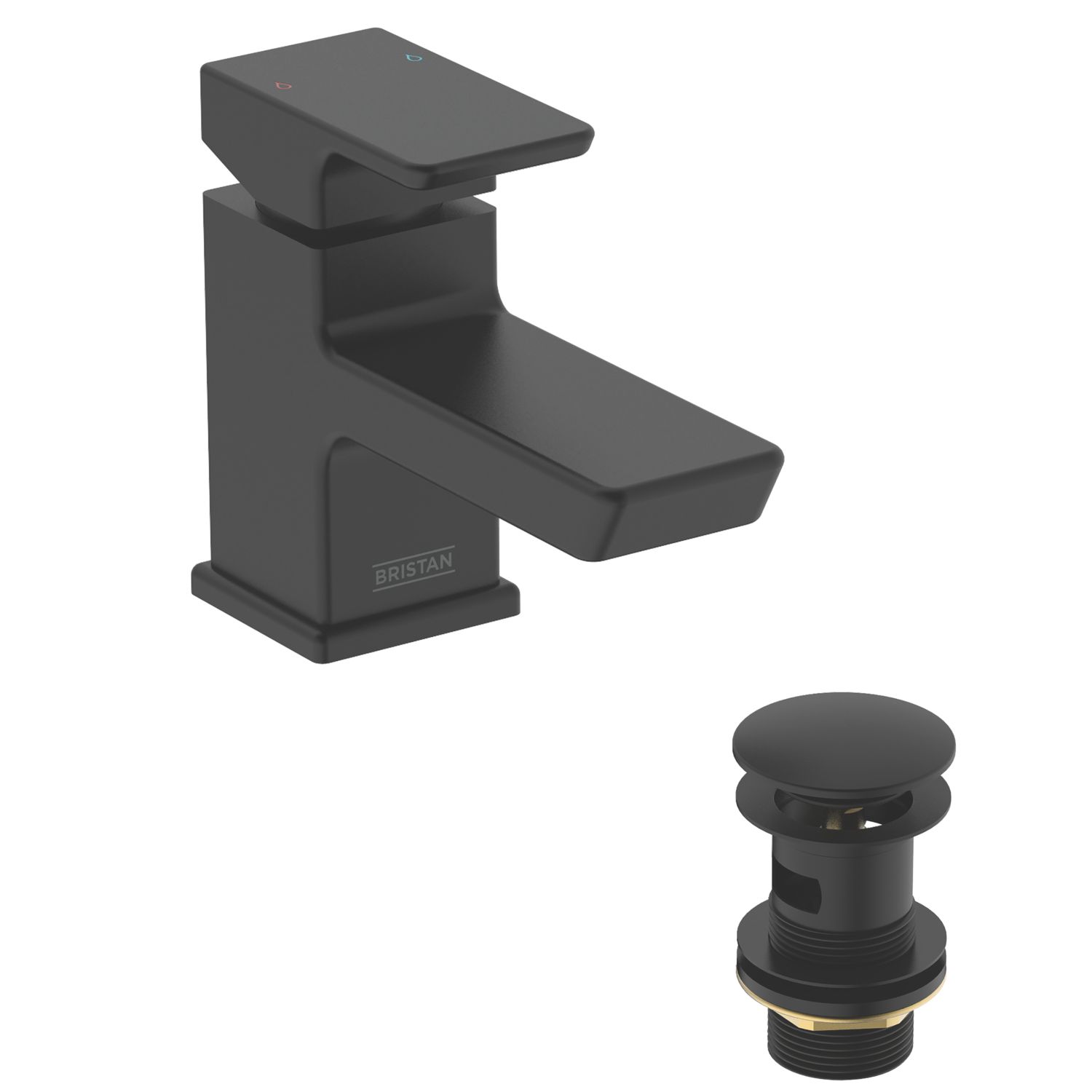 Bristan Cobalt Black 113mm Cloakroom Lever Mono Basin Mixer Tap With Clicker Waste (506JE)