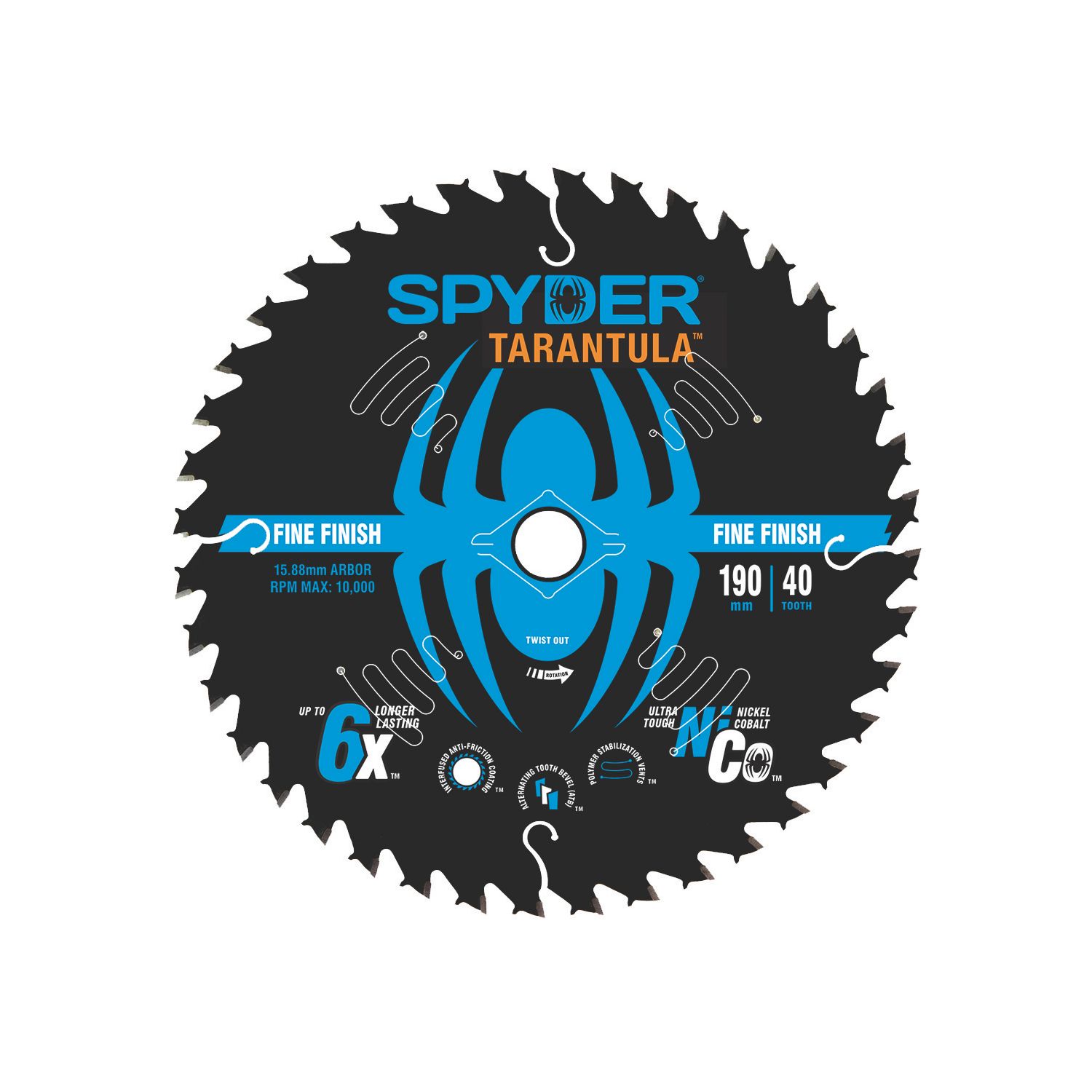 Spyder Tarantula Wood Fine Circular Saw Blade 190mm x 16mm 40T (509YL)