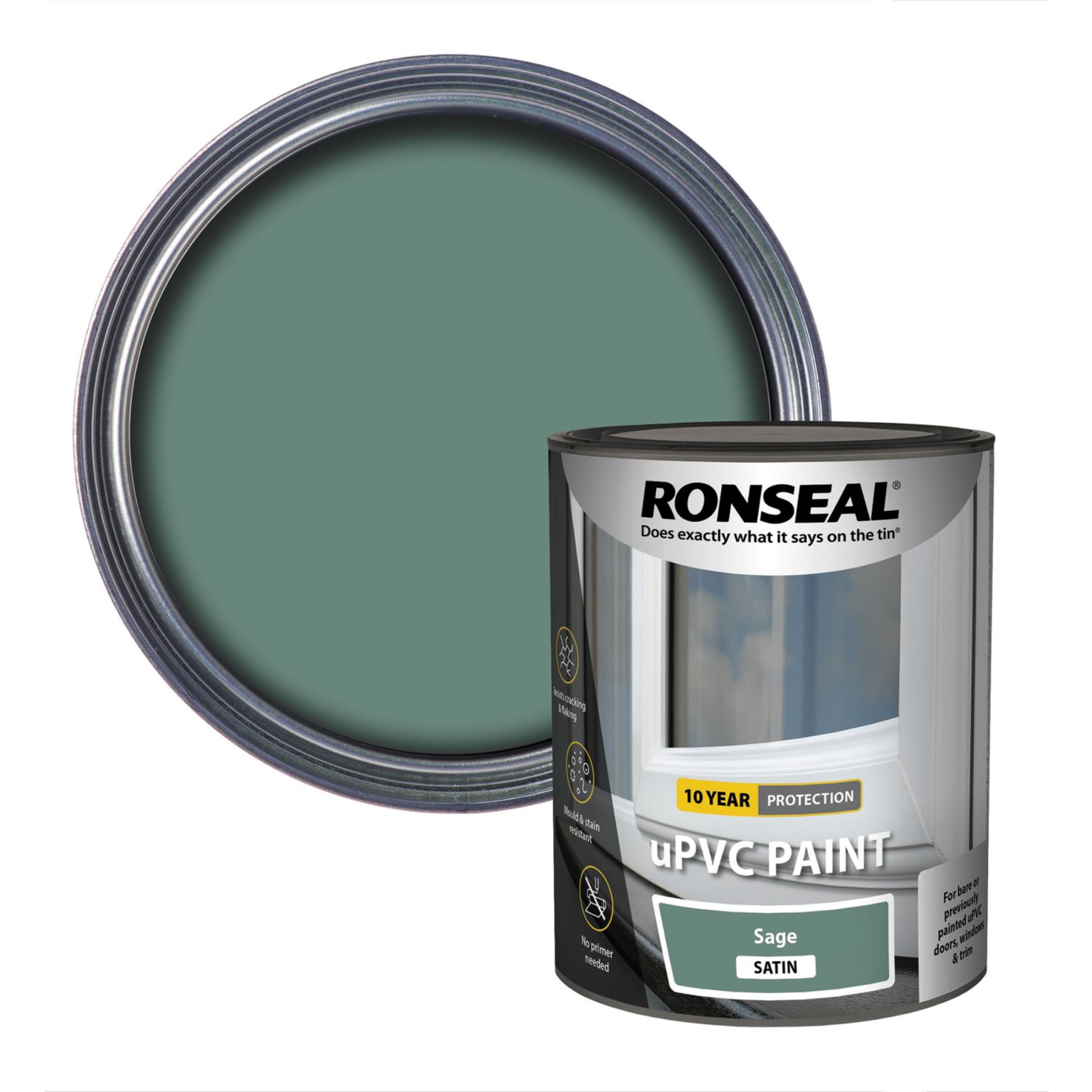 Ronseal 750ml Sage Satin Self Priming uPVC Paint (510KK)