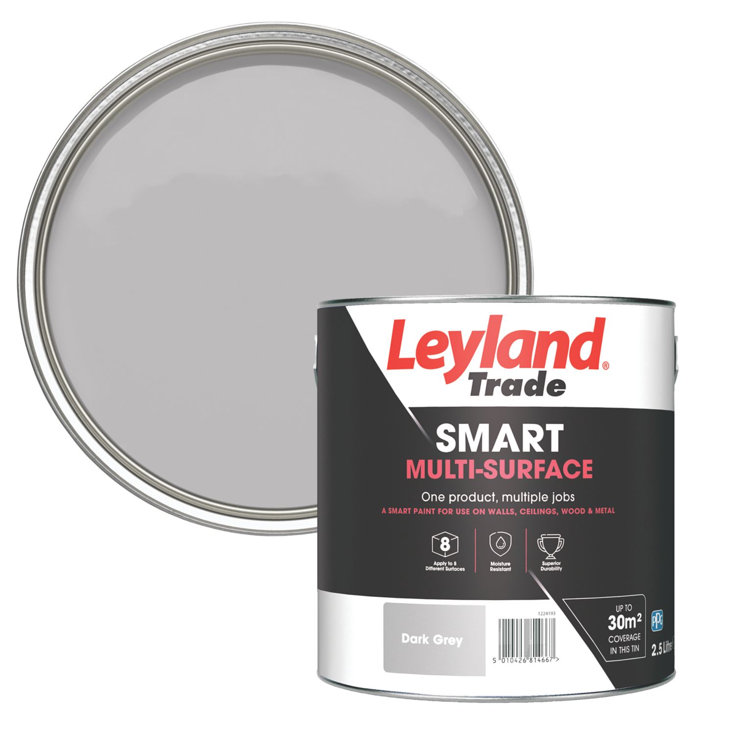 Leyland Trade 2.5Ltr Dark Grey Eggshell Emulsion Multi Surface Paint (510PT)