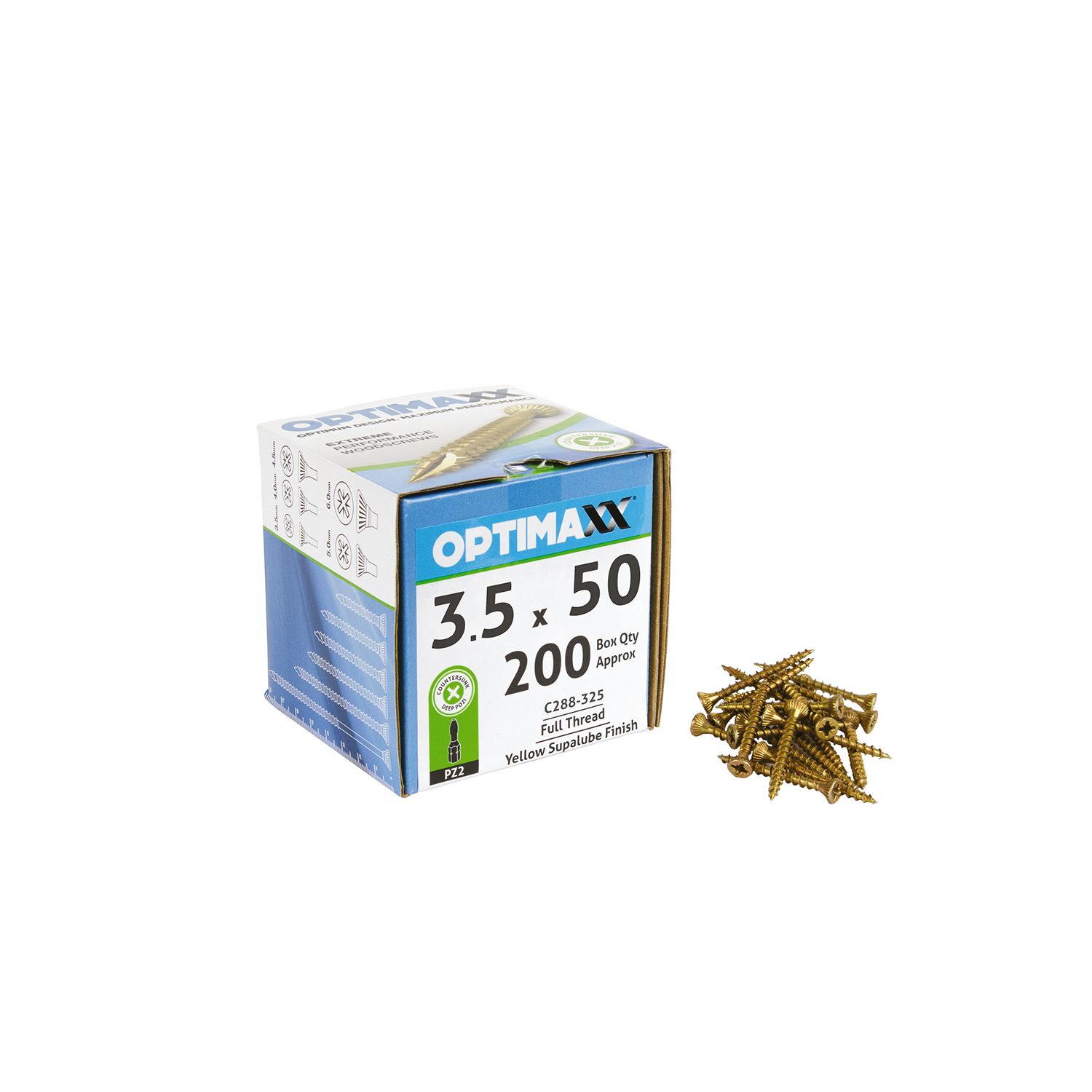 Optimaxx PZ Countersunk Wood Screws 3.5mm x 50mm 200 Pack (511TY)