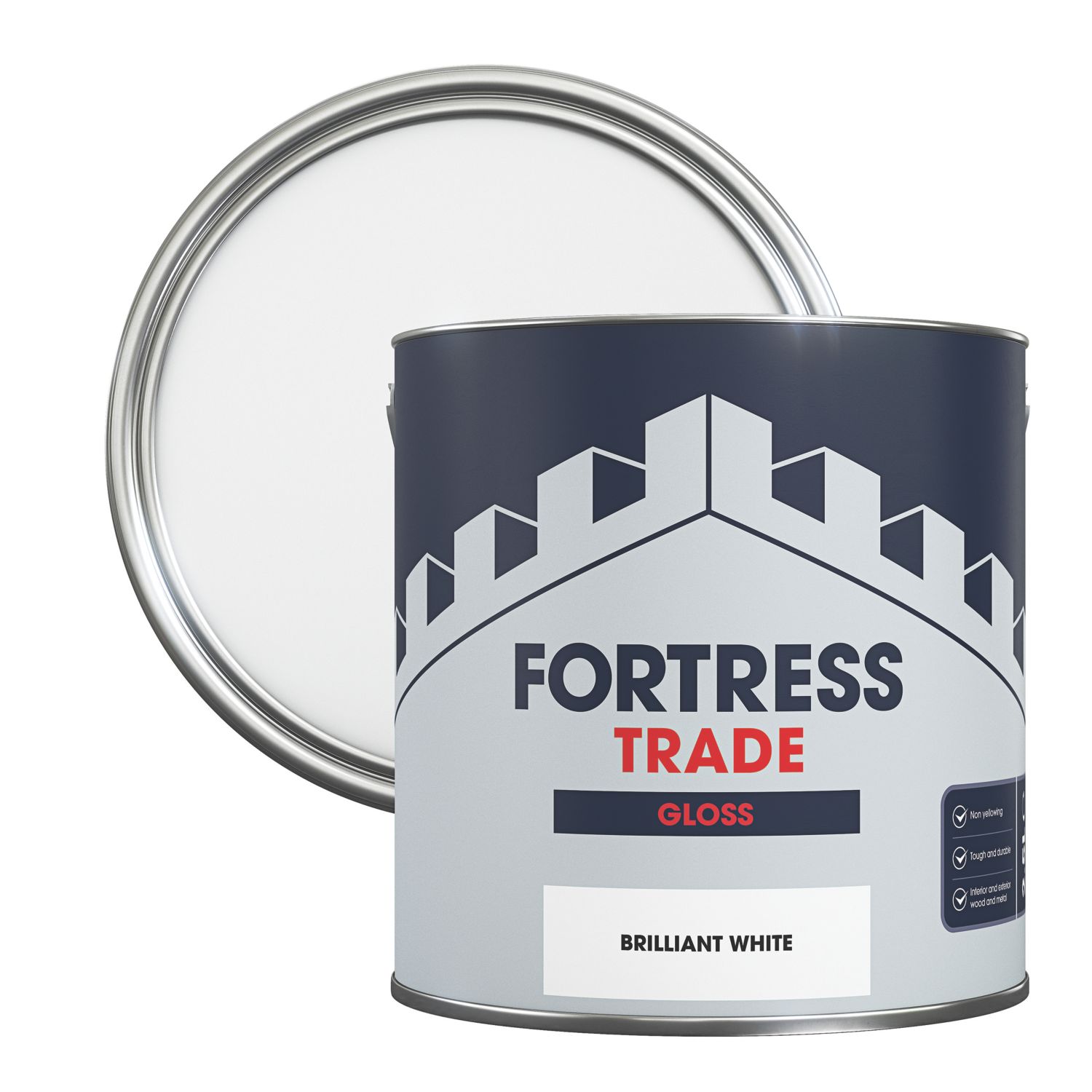 Fortress Trade 2.5Ltr White Gloss Water-Based Trim Paint (512JM)