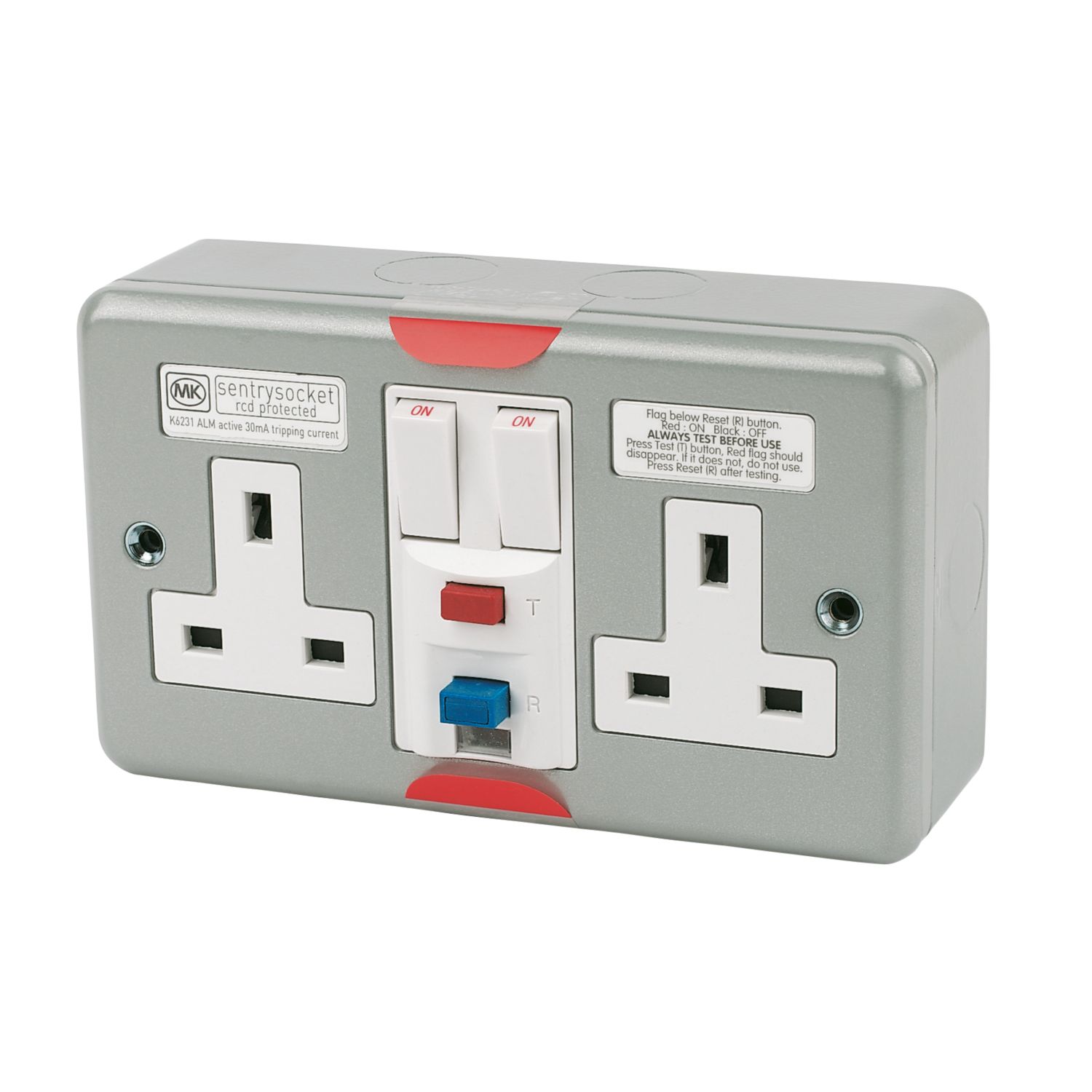 MK 13A 2-Gang DP Switched Metal Clad Active Plug Socket with White Inserts (51455)
