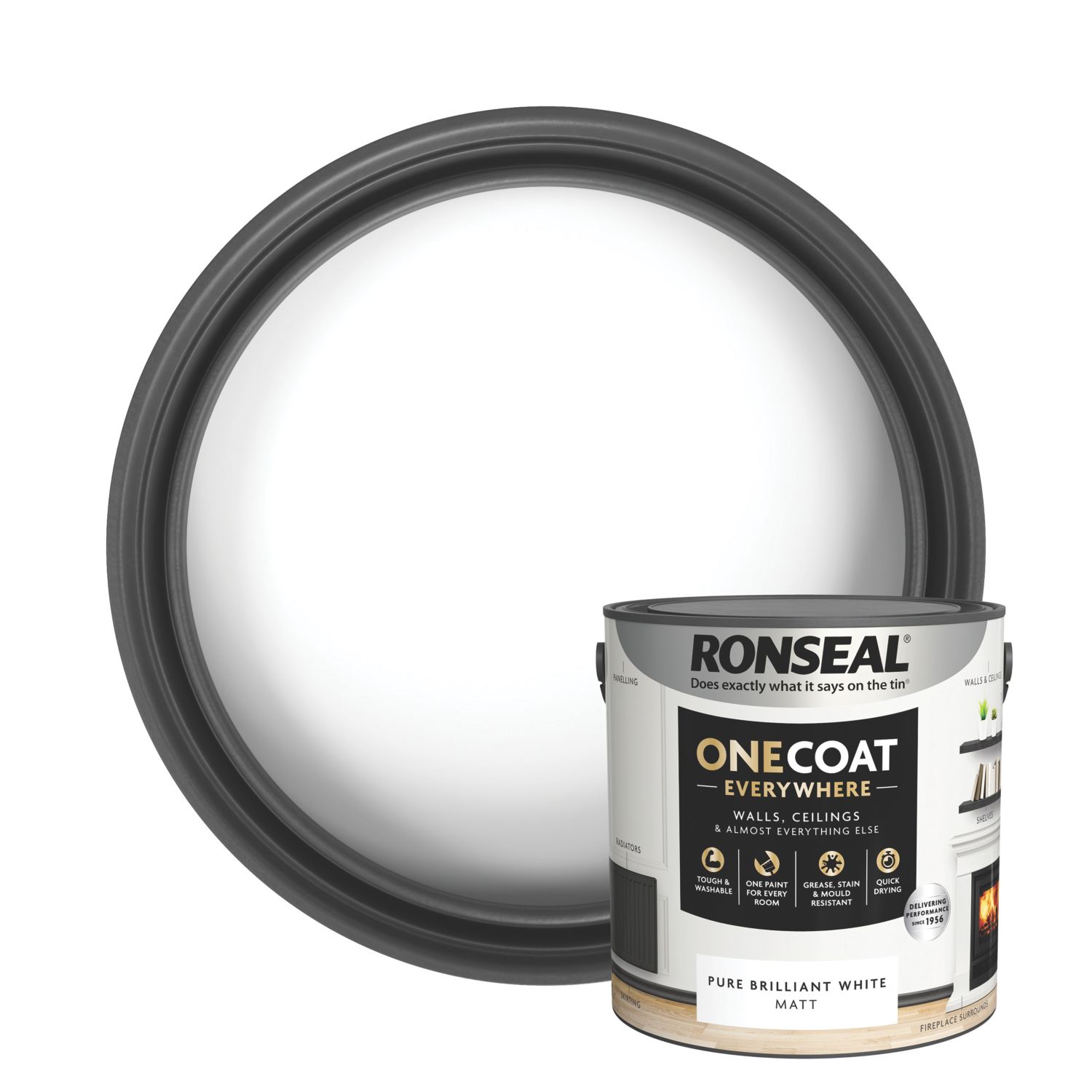 Ronseal 2.5Ltr Pure Brilliant White Matt Emulsion Multi Surface Paint (514CE)