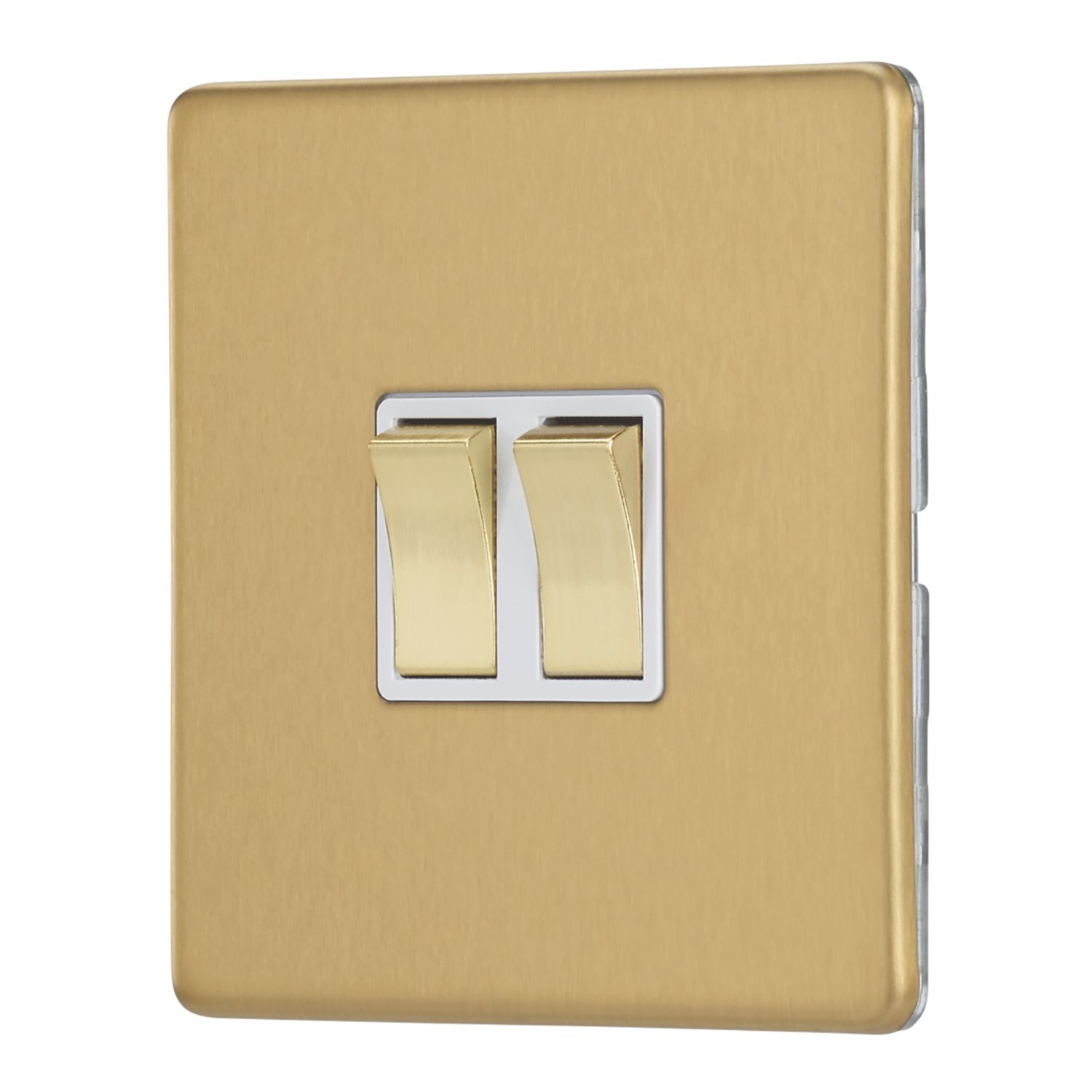 Contactum Lyric 10AX 2-Gang 2-Way Light Switch Brushed Brass with White Inserts (514RP)
