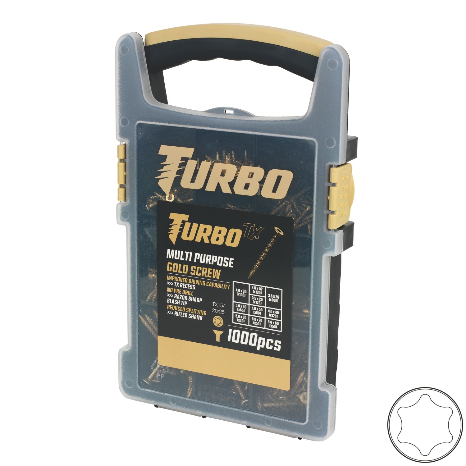 Turbo TX TX Double-Countersunk Multi-Purpose Screw Grab Pack 1000 Pieces (514VV)