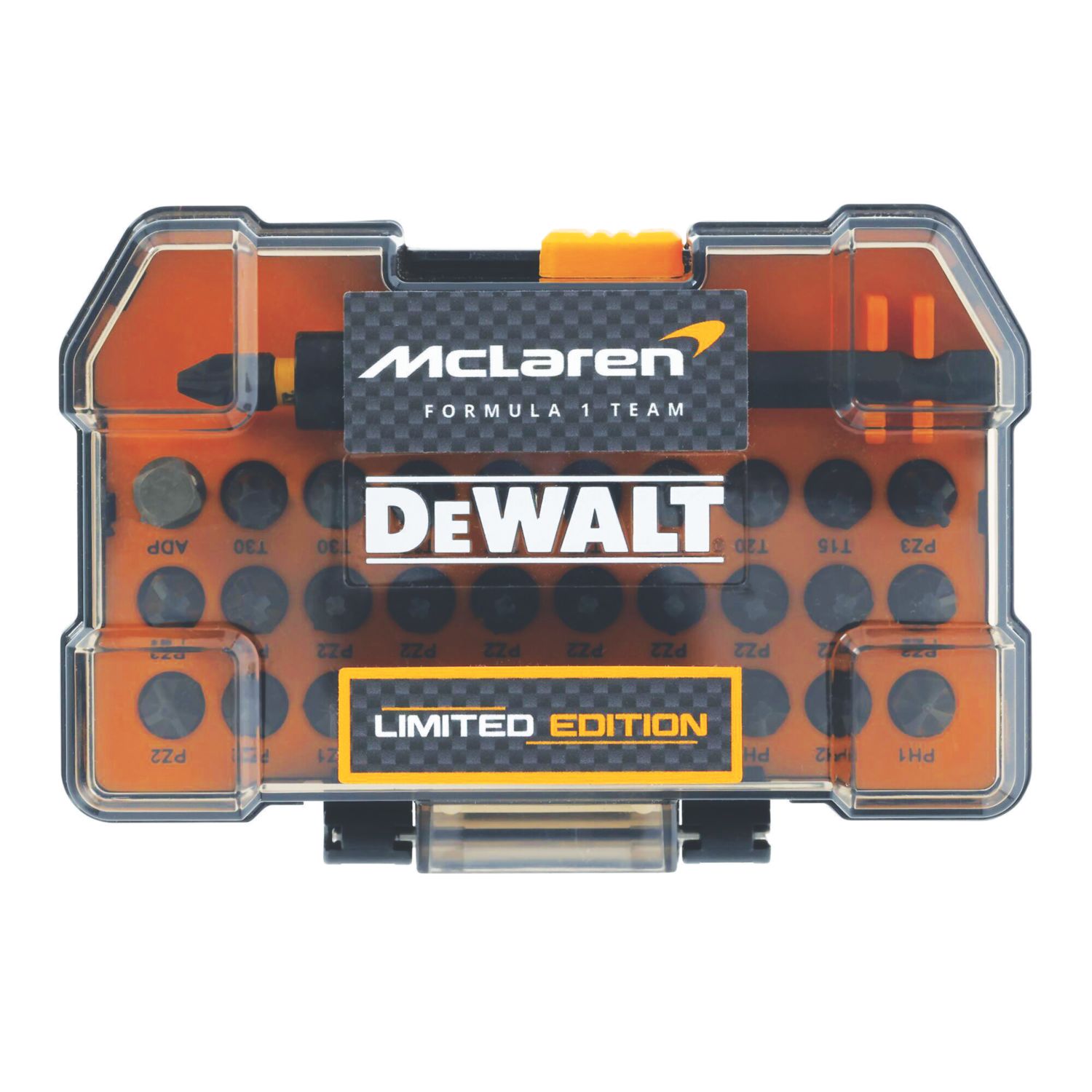 DEWALT McLaren F1 Team 6.35mm Hex Shank Mixed Impact Ready Torsion Screwdriver Bit Set 32 Pieces (515CH)