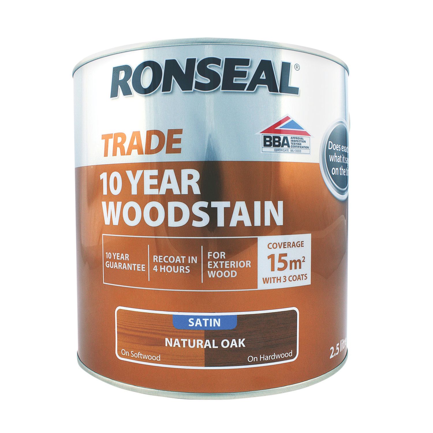 Ronseal 2.5Ltr Natural Oak Satin Water-Based Exterior Wood Stain (515KH)