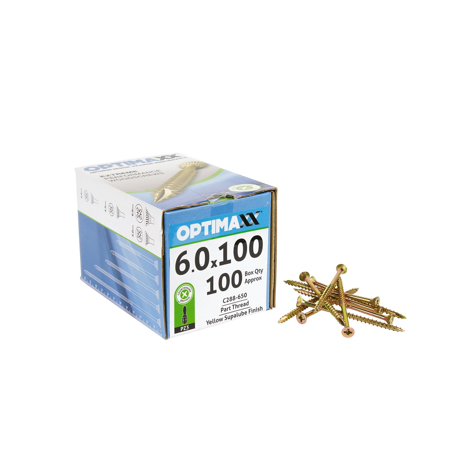 Optimaxx PZ Countersunk Wood Screws 6mm x 100mm 100 Pack (515TY)