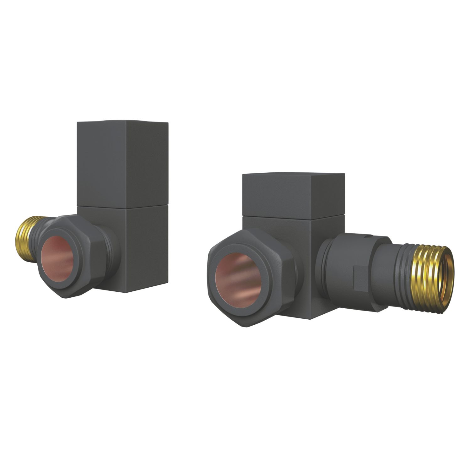 ETAL Swelt 15mm x 1/2" Anthracite Corner Designer Manual Radiator Valve Head & Body 2 Pack (515VV)