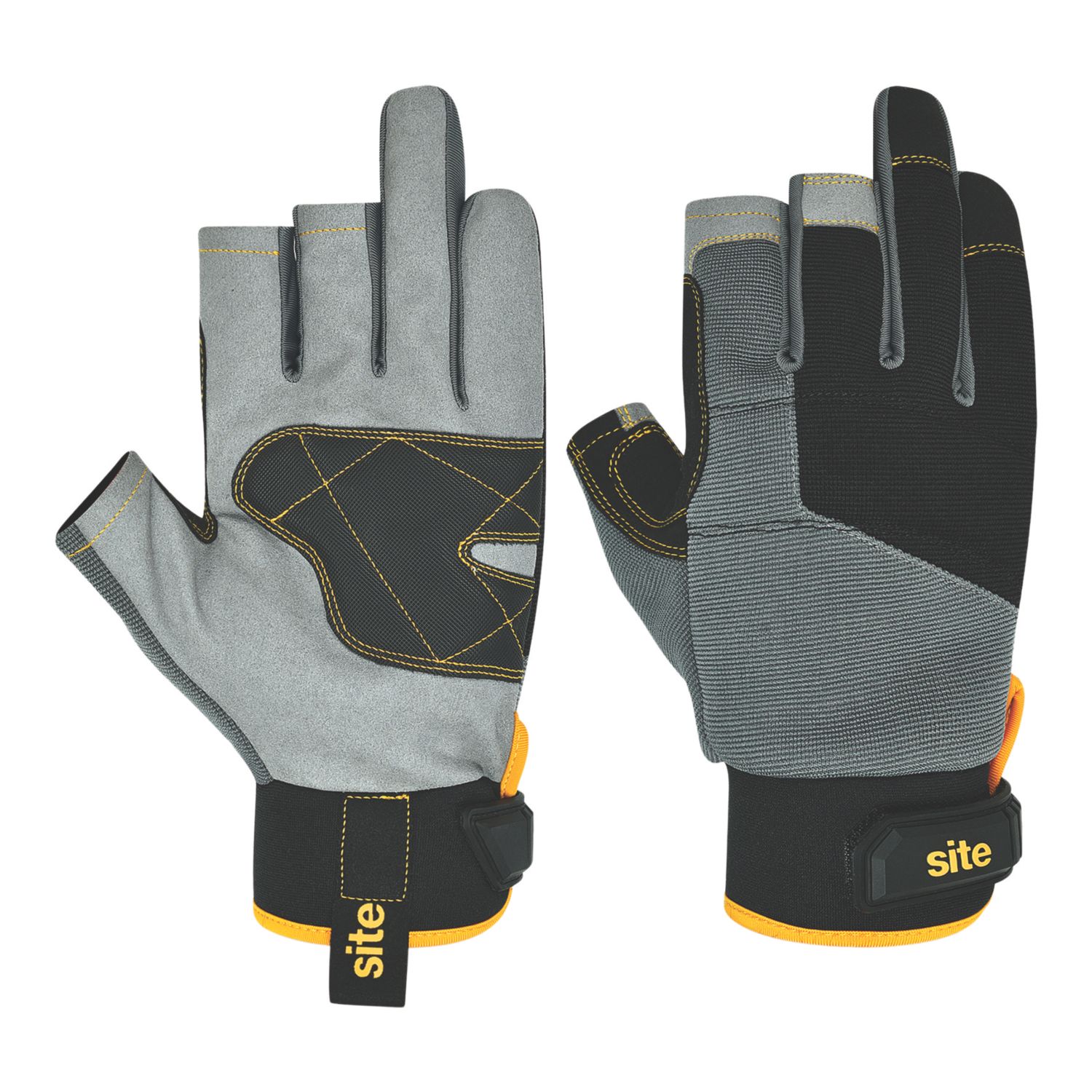 Site SWG312 3 Finger Performance Gloves Grey / Black / Gold Large (516YW)