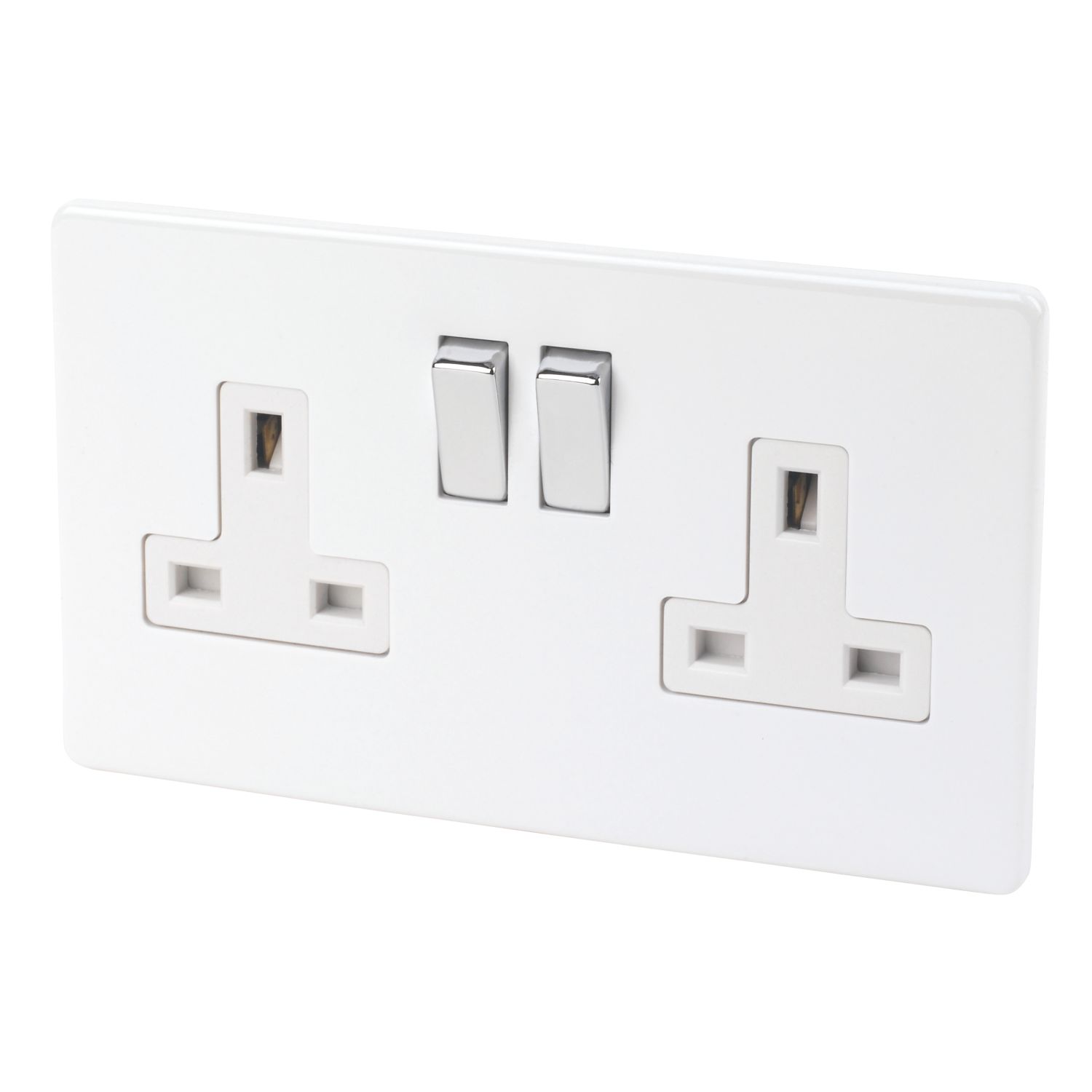 Varilight 13AX 2-Gang DP Switched Plug Socket Ice White with White Inserts (51761)