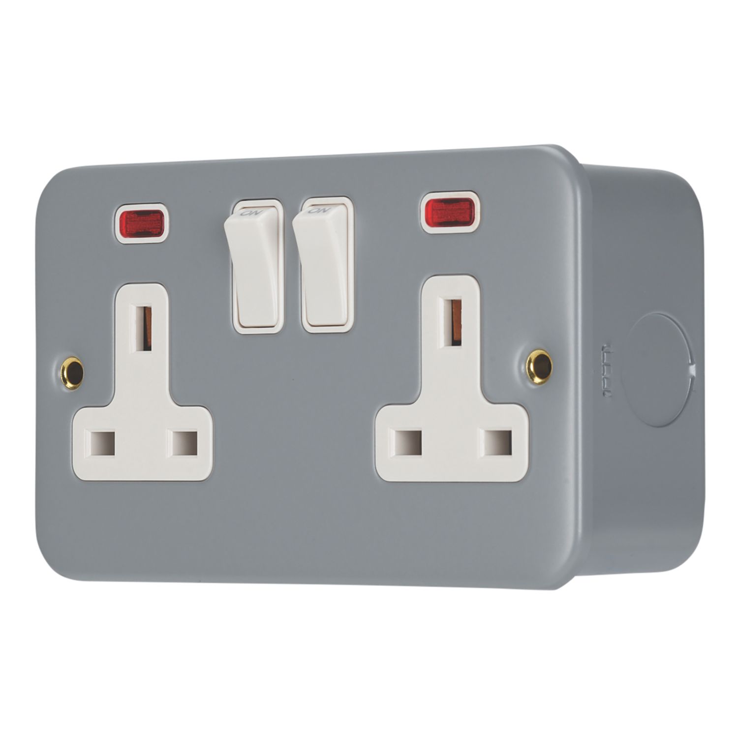 Contactum 13A 2-Gang DP Switched Metal Clad Socket with Neon with White Inserts (519RP)