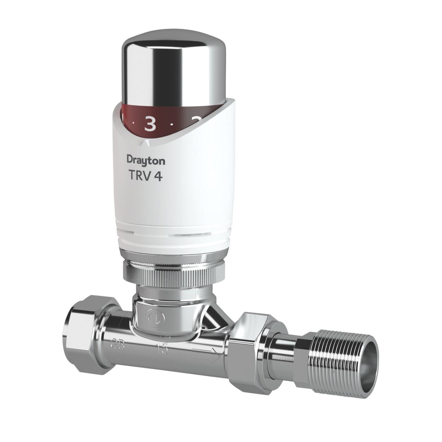 Drayton TRV4 15mm x 1/2" White/Chrome Straight Designer Thermostatic Radiator Valve & Lockshield (520RG)