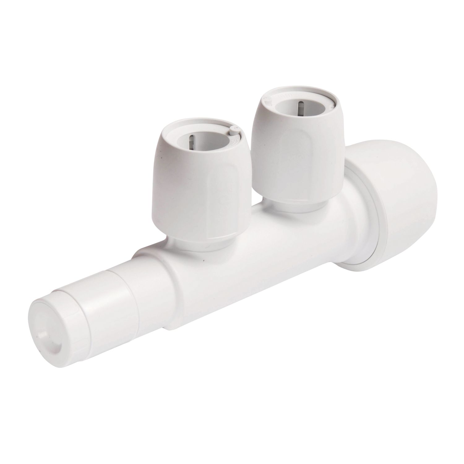 Hep2O Plastic Push-Fit Reducing 2 Port Closed Spigot Manifold 22mm x 15mm (5243F)
