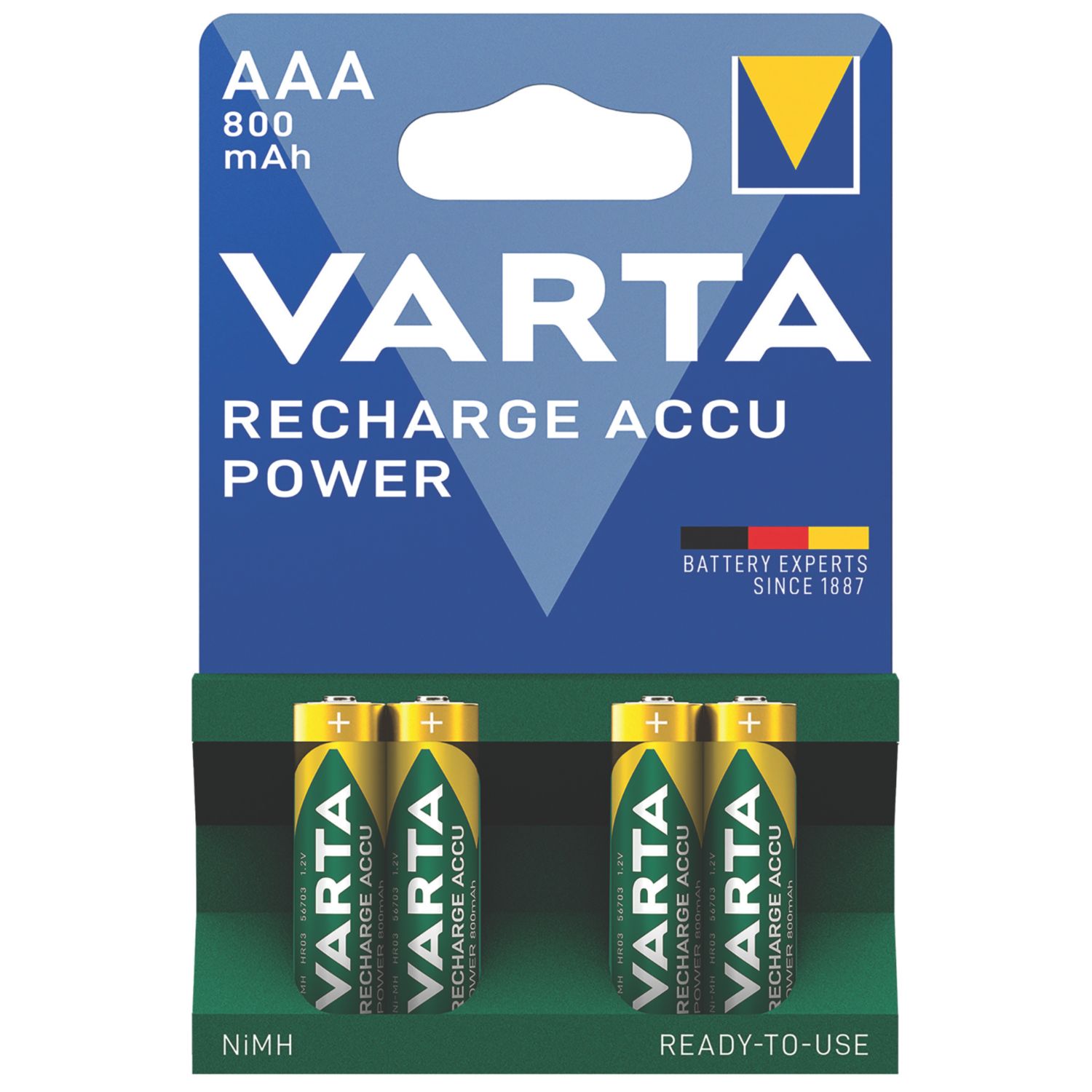 Varta Ready2Use Rechargeable AAA 1.2V Ni-MH Batteries 4 Pack (5250K)