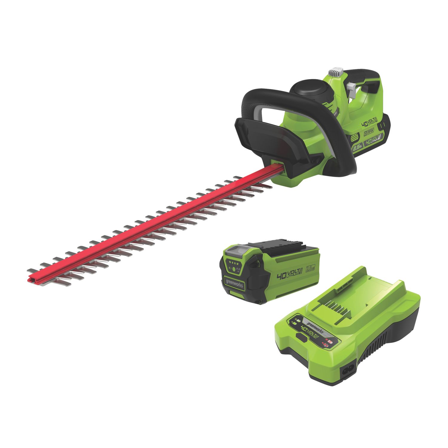 Greenworks GWG40HT61K2 61cm 40V 1 x 2.0Ah Li-Ion Cordless Hedge Trimmer (525KT)