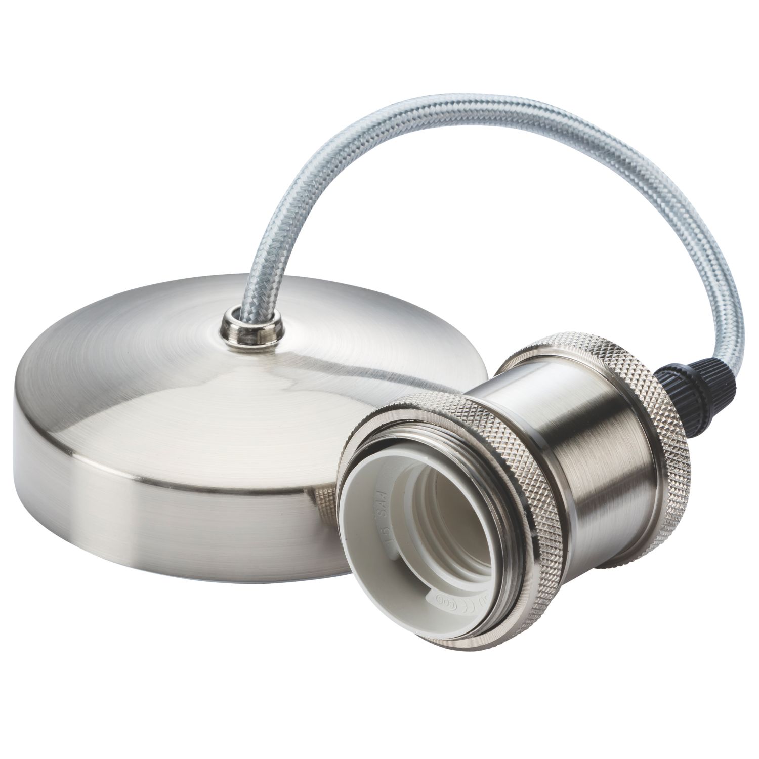 Knightsbridge Vintage 6" Pendant Set Light Fitting E27 Brushed Chrome 3 1/2" (526VF)