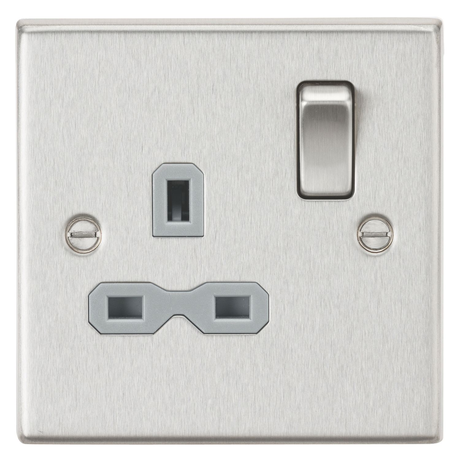Knightsbridge 13A 1-Gang DP Switched Single Socket Brushed Chrome with Colour-Matched Inserts (528TY)