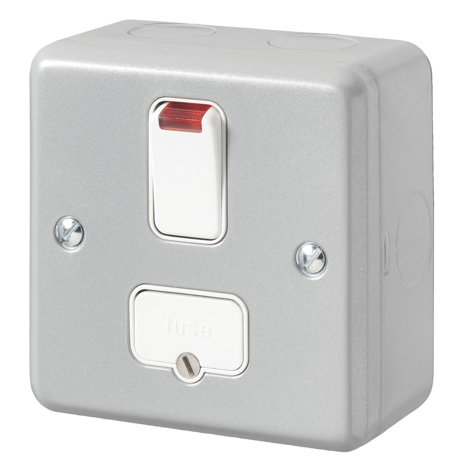 MK Metal-Clad Plus 13A Switched Metal Clad Fused Spur with Neon Aluminium with White Inserts (529JR)