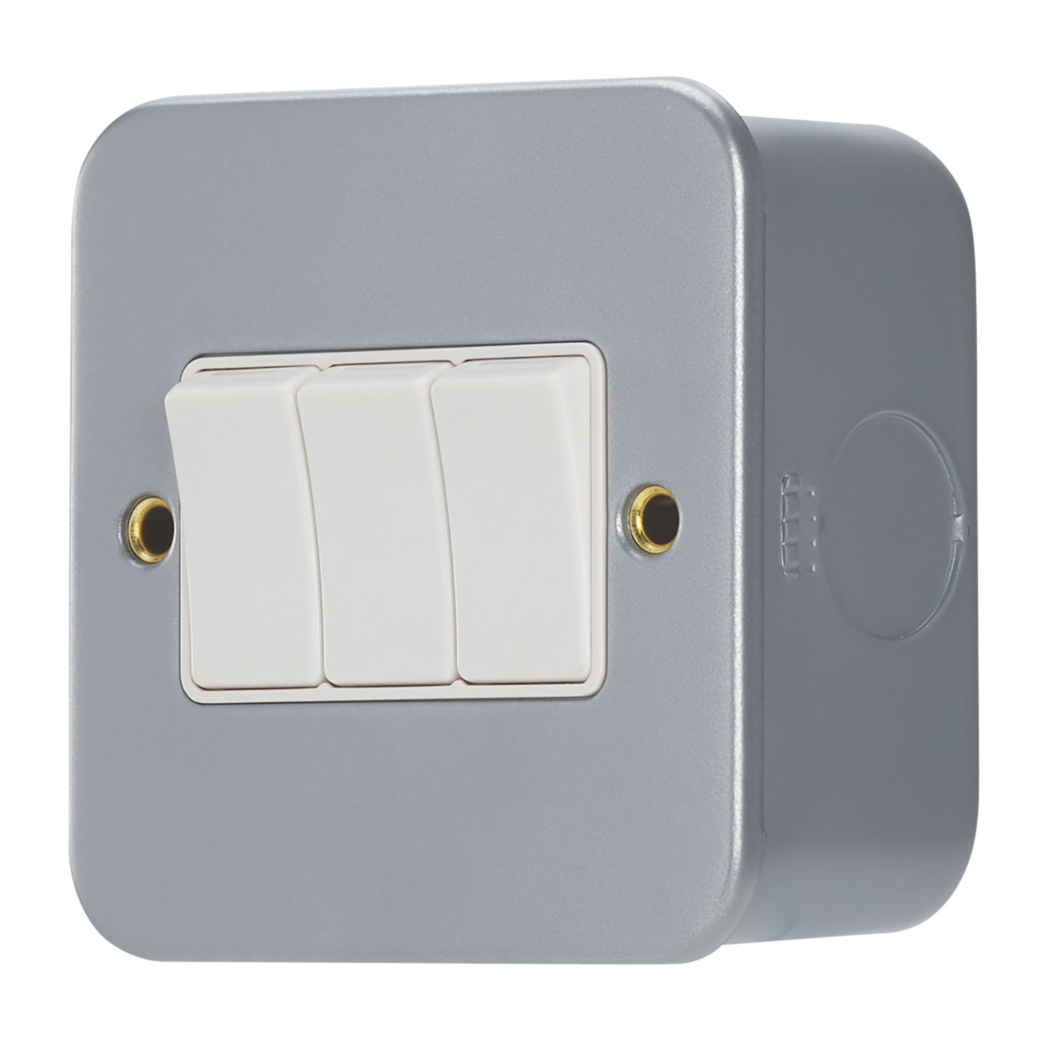 Contactum 10AX 3-Gang 2-Way Metal Clad Light Switch with White Inserts (530RP)