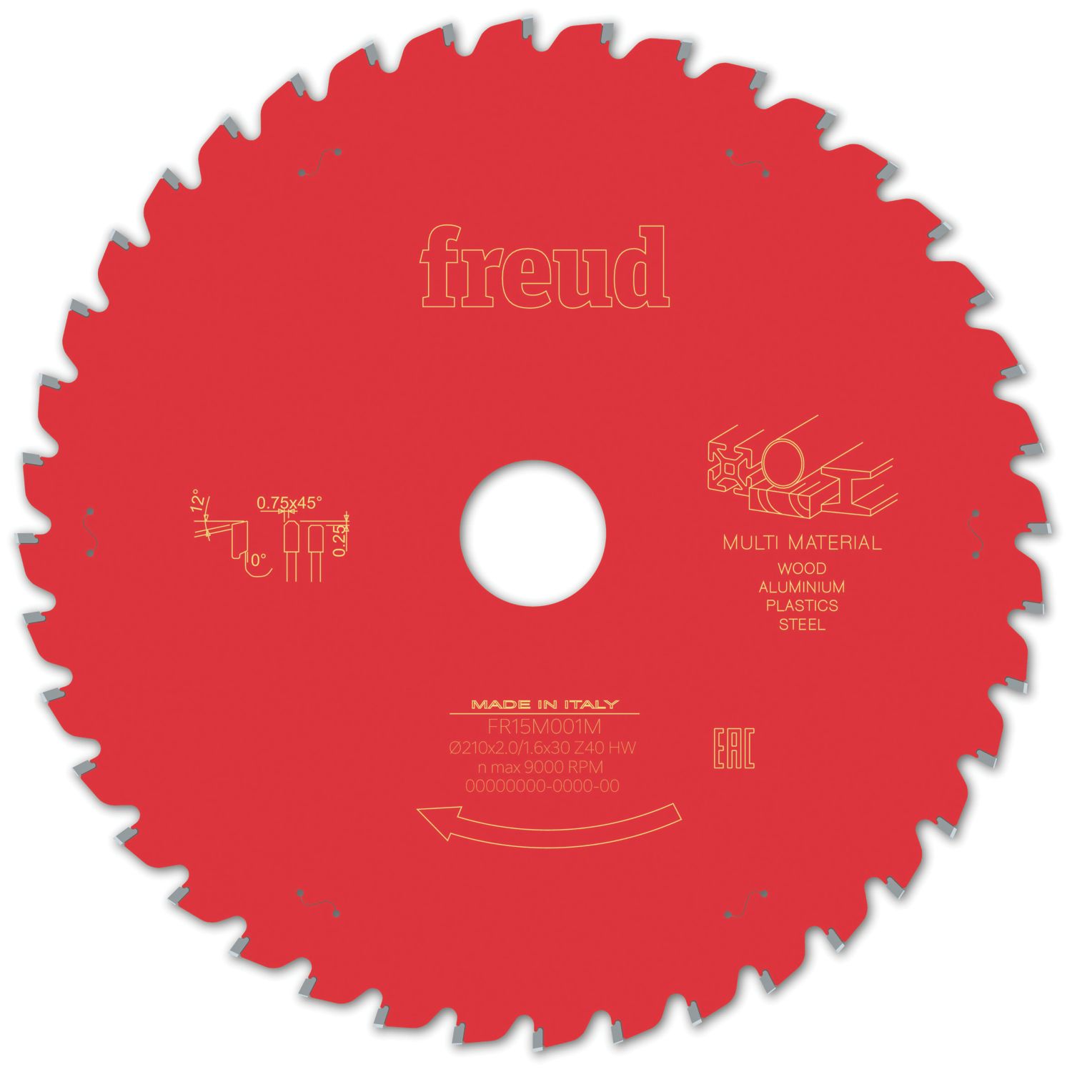 Freud F03FS09886 Multi-Material Circular Saw Blade 210mm x 30mm 40T (530VV)